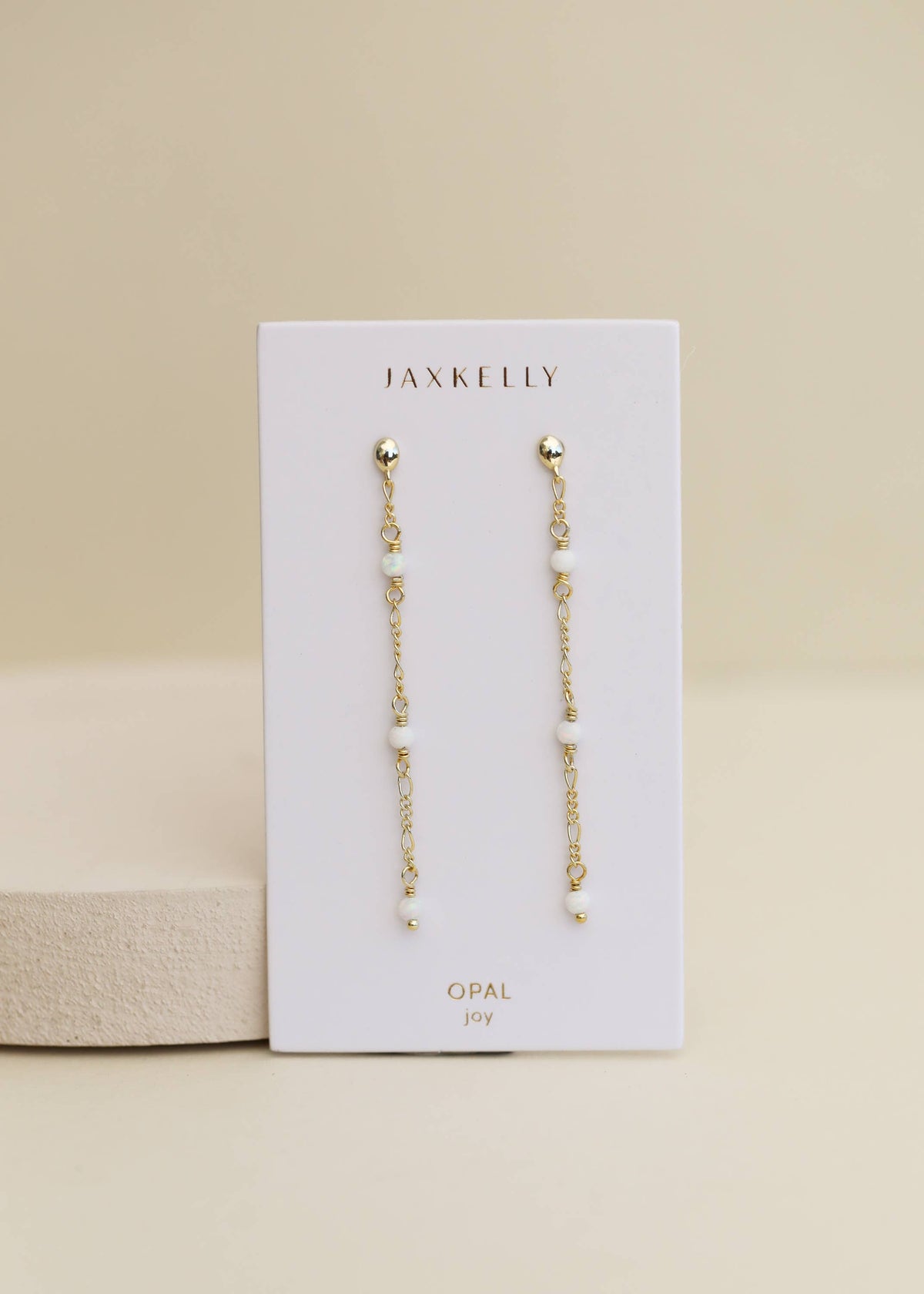 Gemstone Chain Drop Earring - White Opal