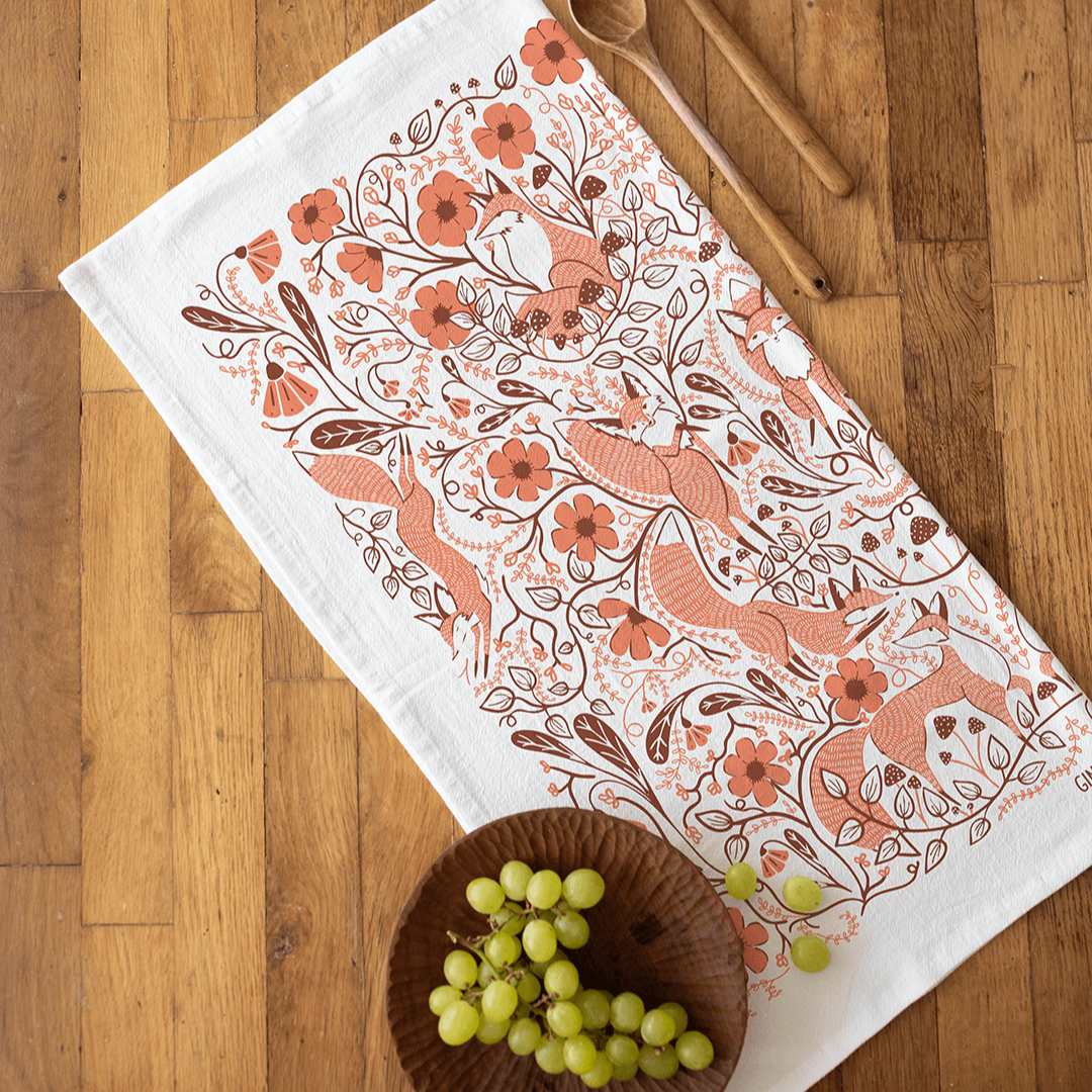 Forest Foxes Tea Towel – Woodland Animals, Fall