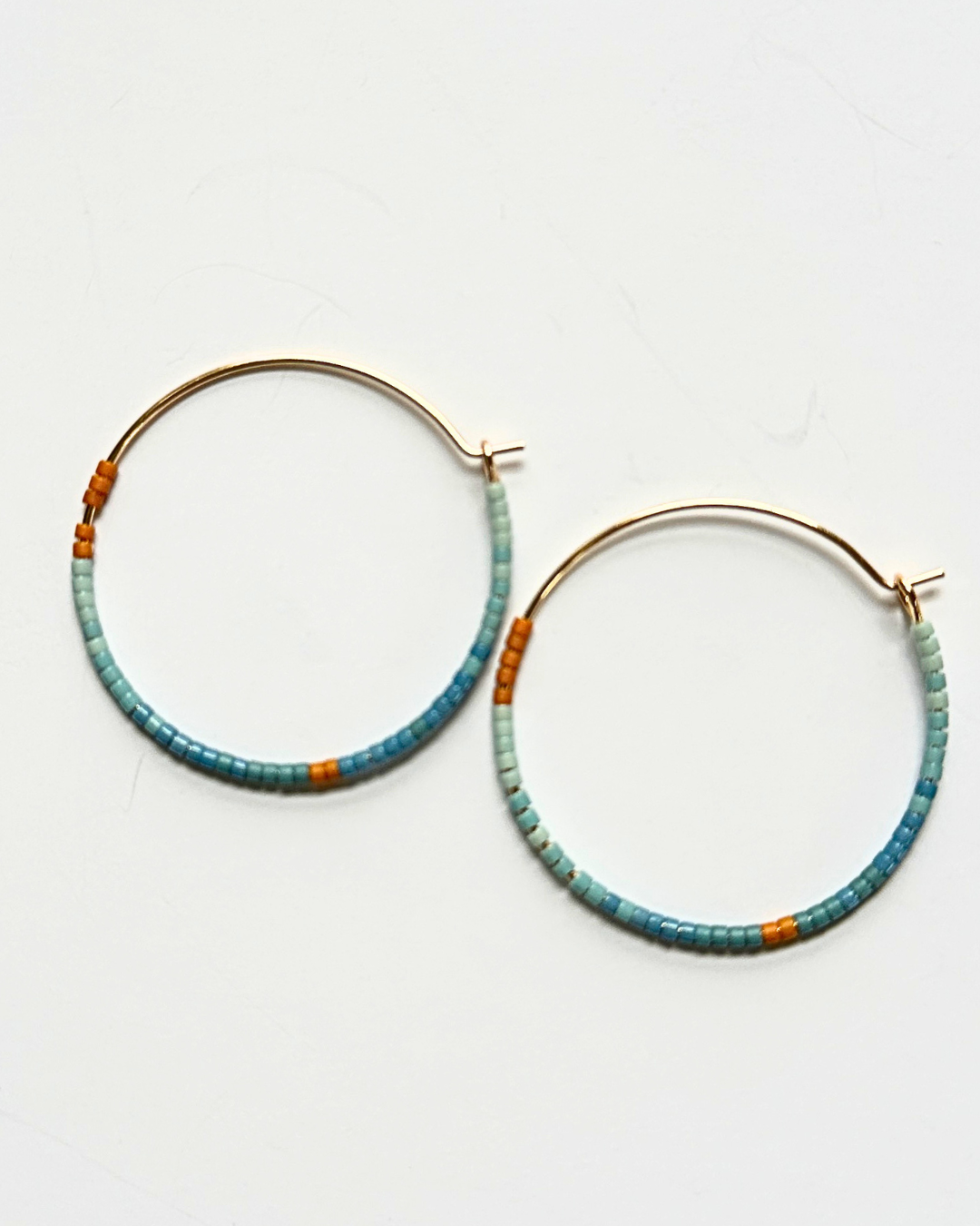 Blue &amp; Orange Japanese Glass Beaded Hoop Earrings