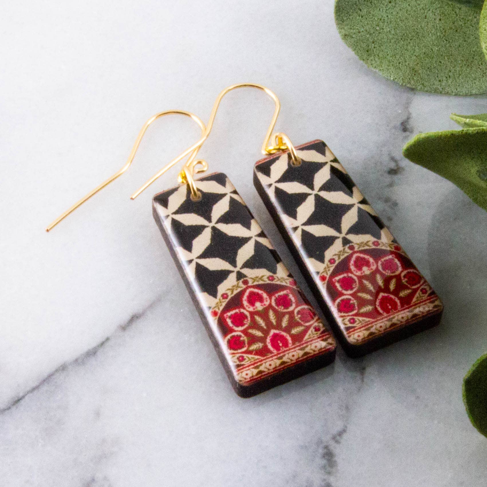 Black + White Mosaic Tapered Rectangle Earrings