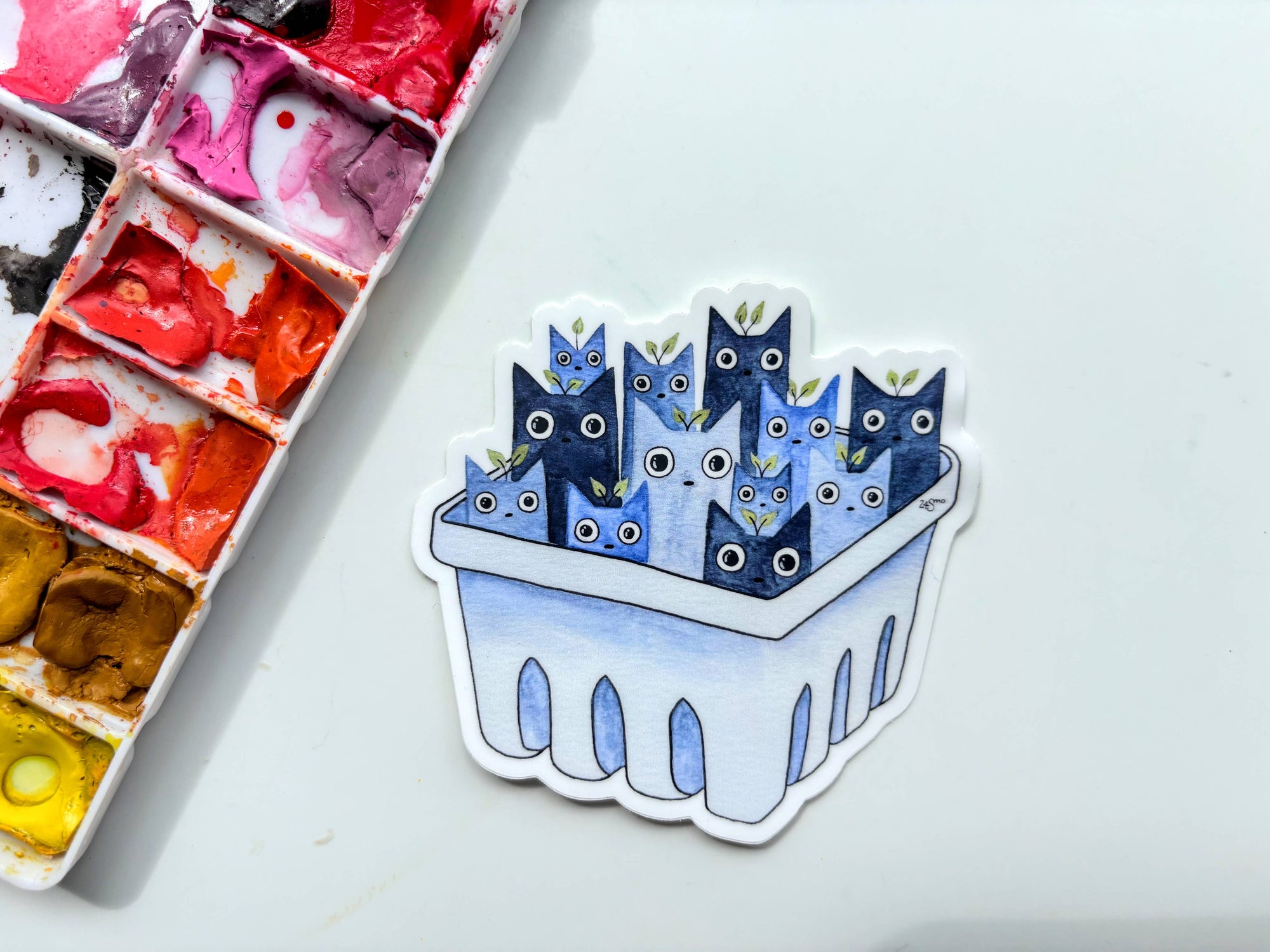 Blueberry Cat Basket Vinyl Sticker