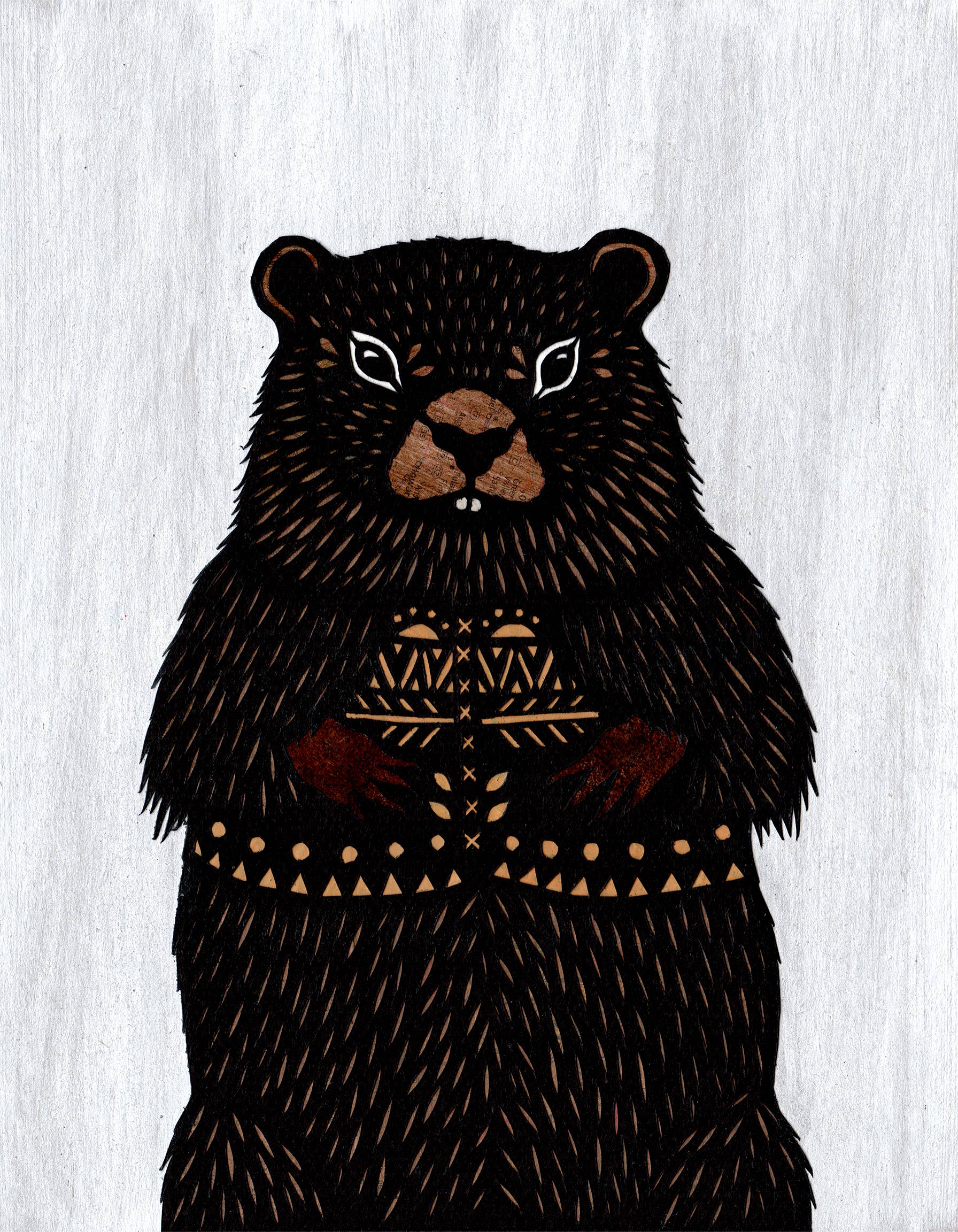 Woodland Folk Woodchuck - 8 x 10 inch Cut Paper Art Print
