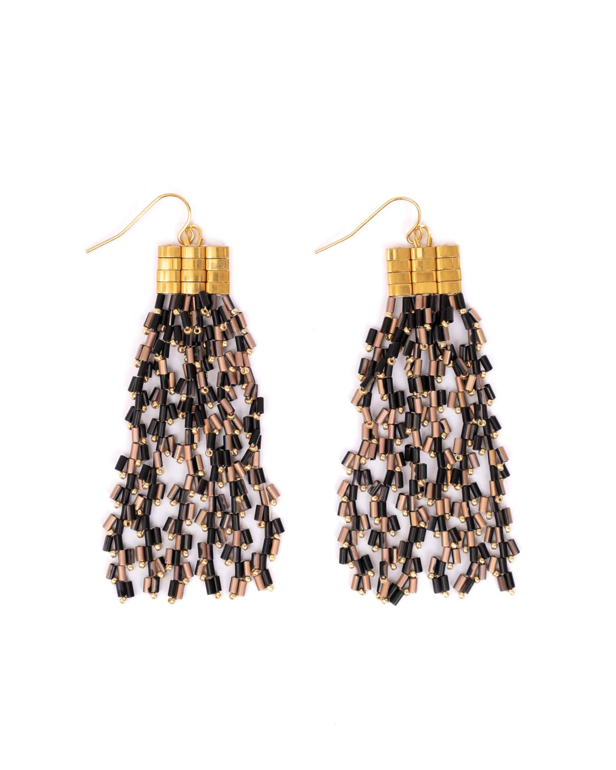 Cascade Fringe Beaded Handwoven Earrings (Gold)
