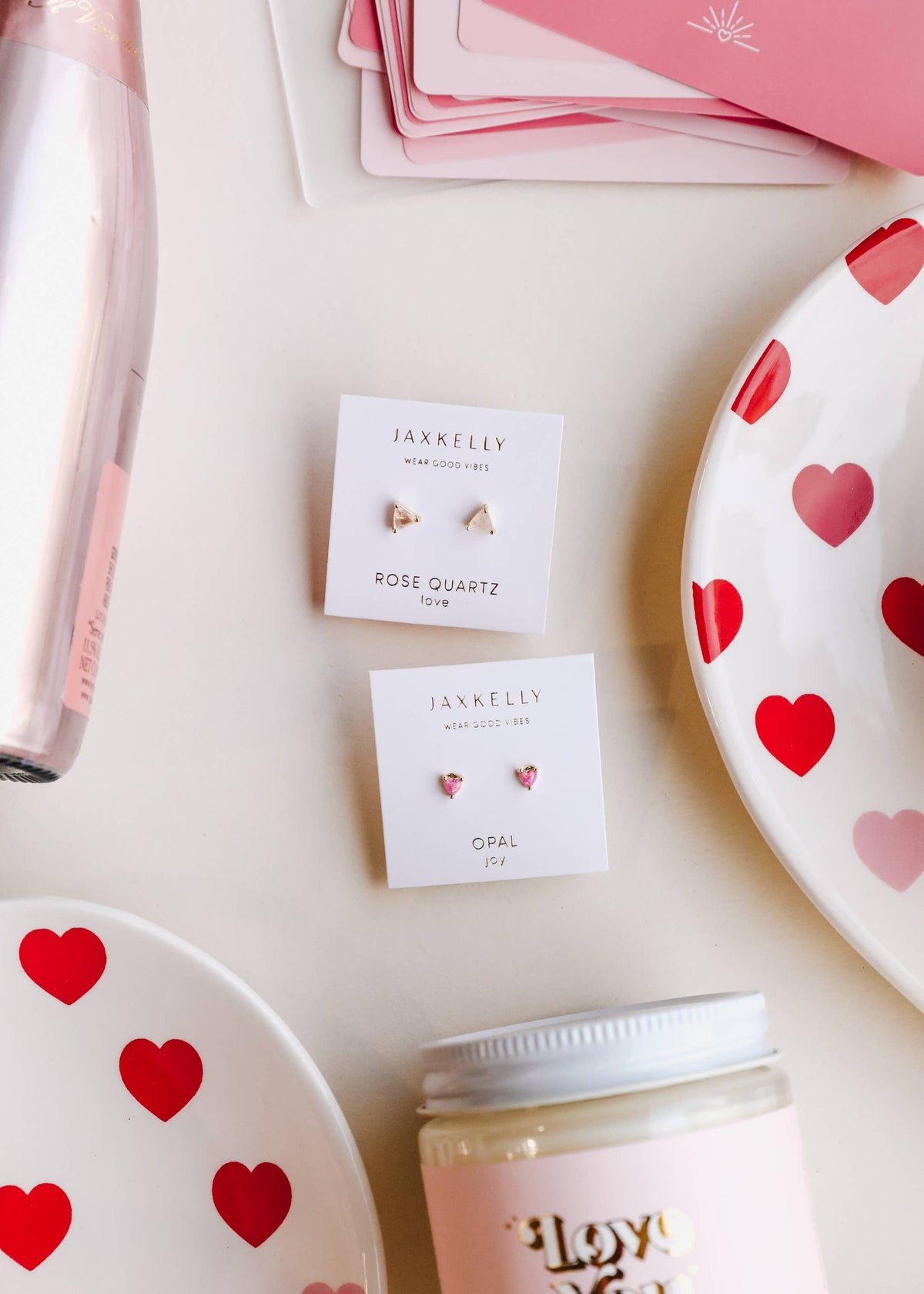 Tiny Pink Opal Heart Earring