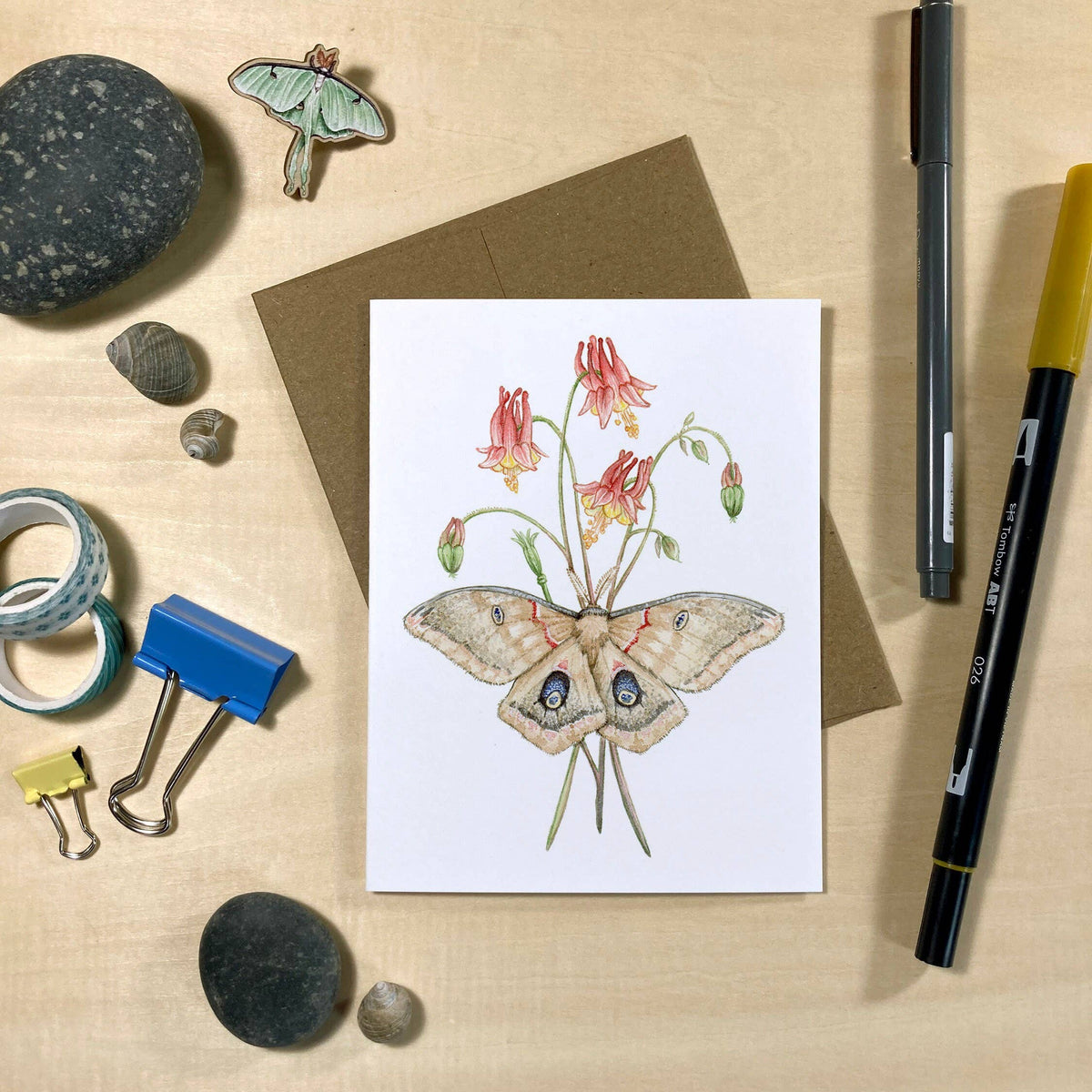 Moths &amp; Wildflowers On Blank Recycled Cards (Set of 6)