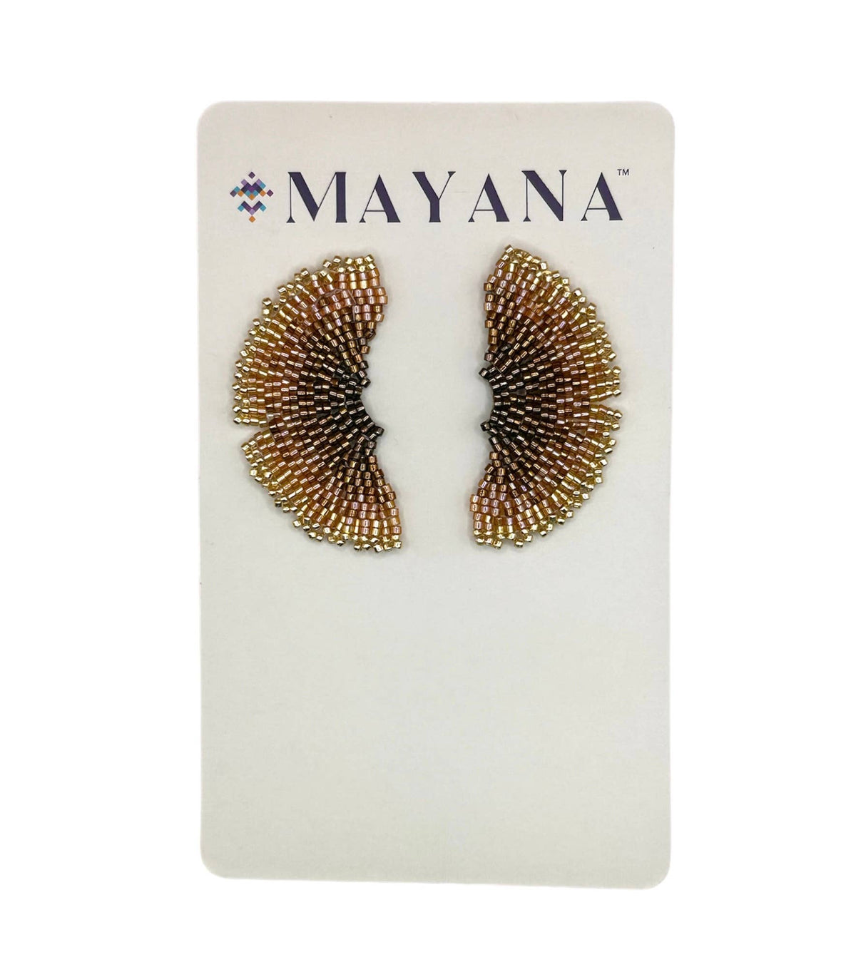 Bronze Ginkgo Leaf Beaded Handwoven Stud Earrings