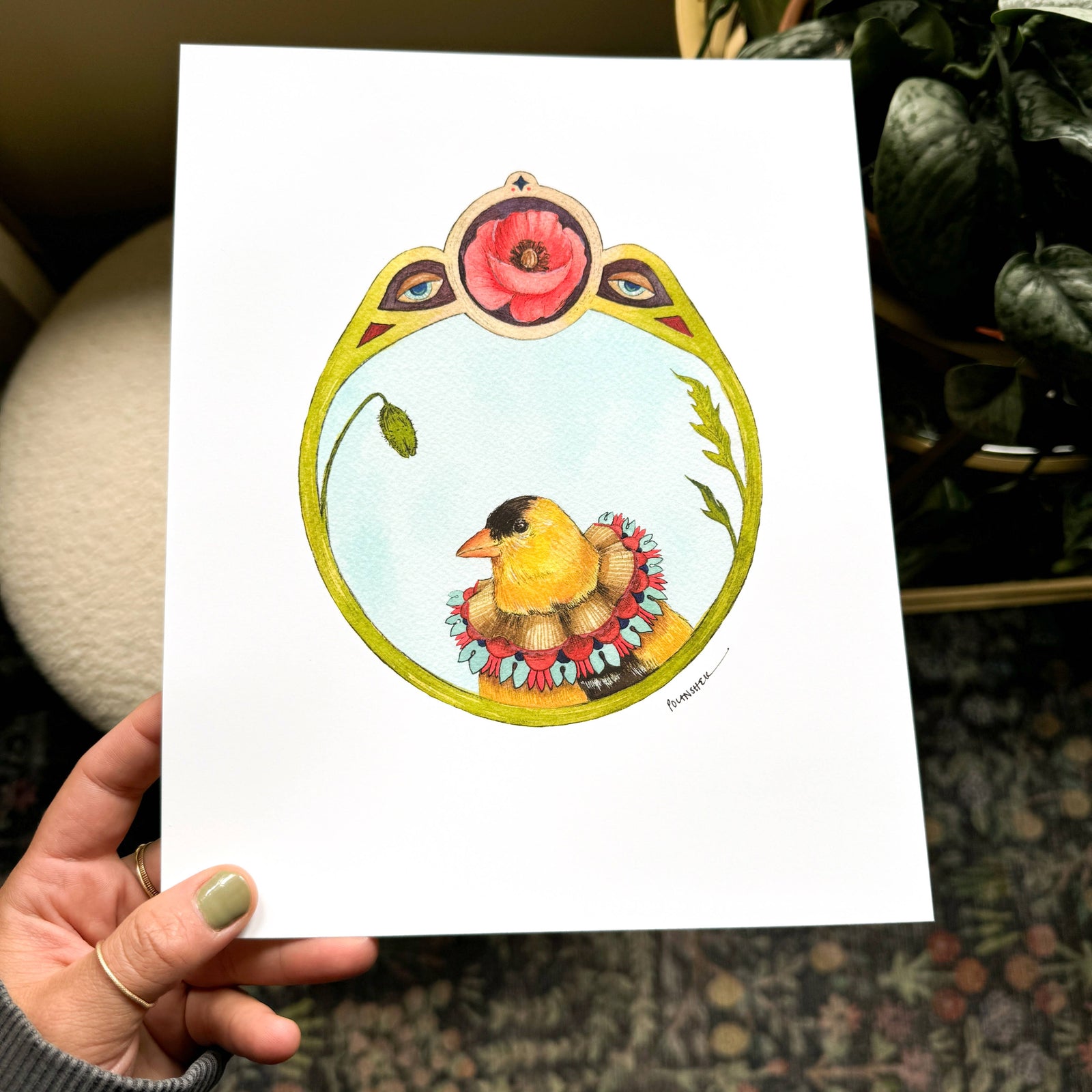 Finch of Poppies - 8"x10" Art Print