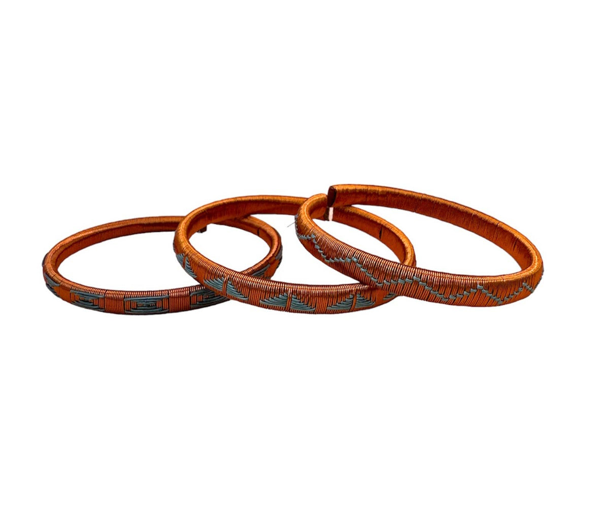 Thin Copper &amp; Grey Handwoven Raffia &amp; Wire Bracelet