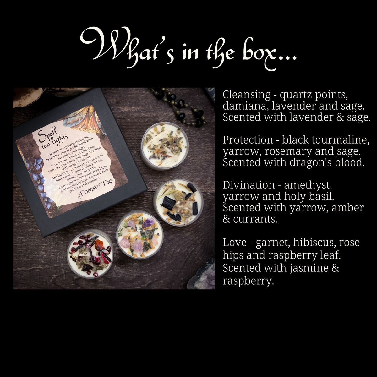 Spell Candle Tea Light Set • Crystal &amp; Herb Candles • Witchy
