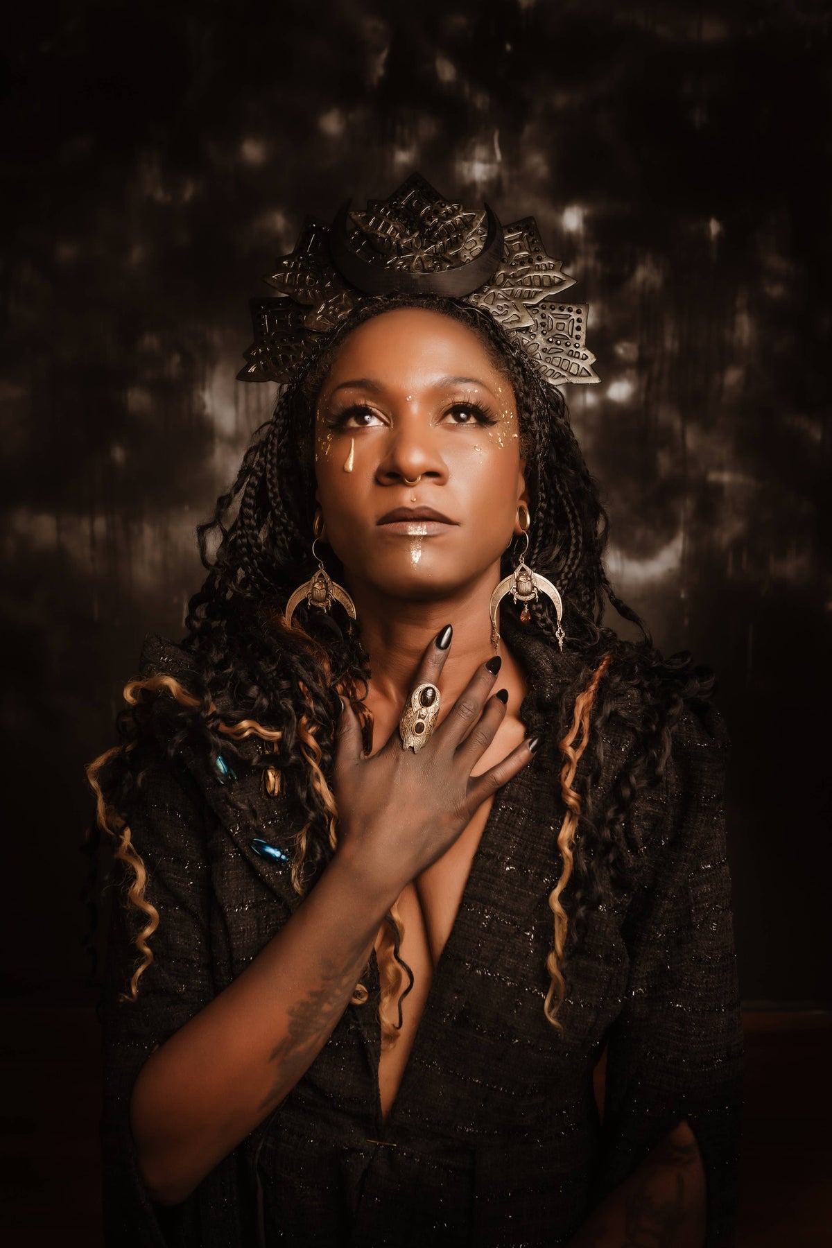 Secret Ceremony Scarab Earrings: II: Sapphire Cubic Zirconia