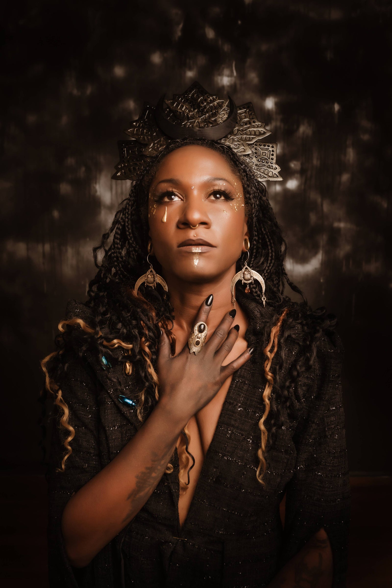 Secret Ceremony Scarab Earrings: II: Sapphire Cubic Zirconia