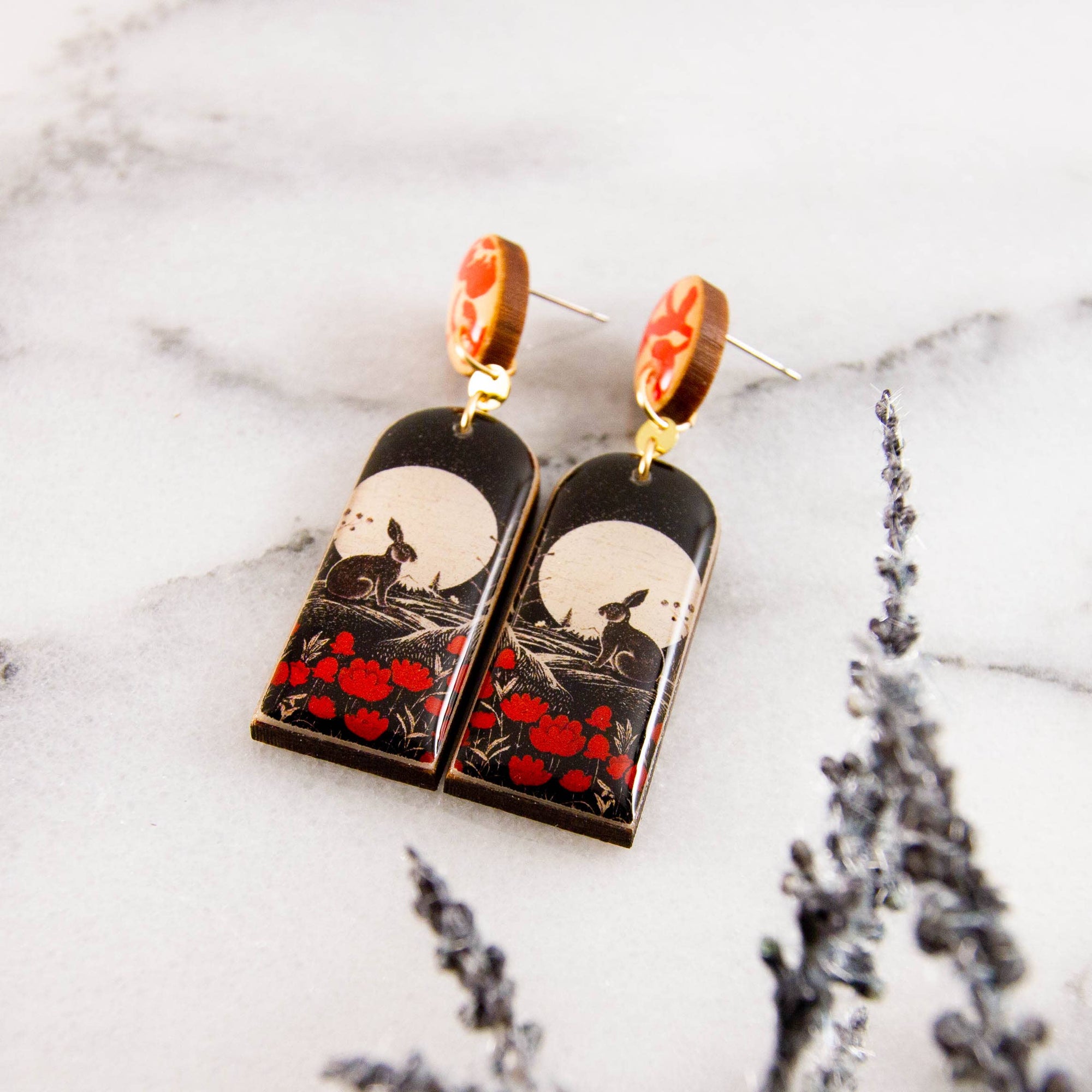 Red + Black Rabbit Earrings
