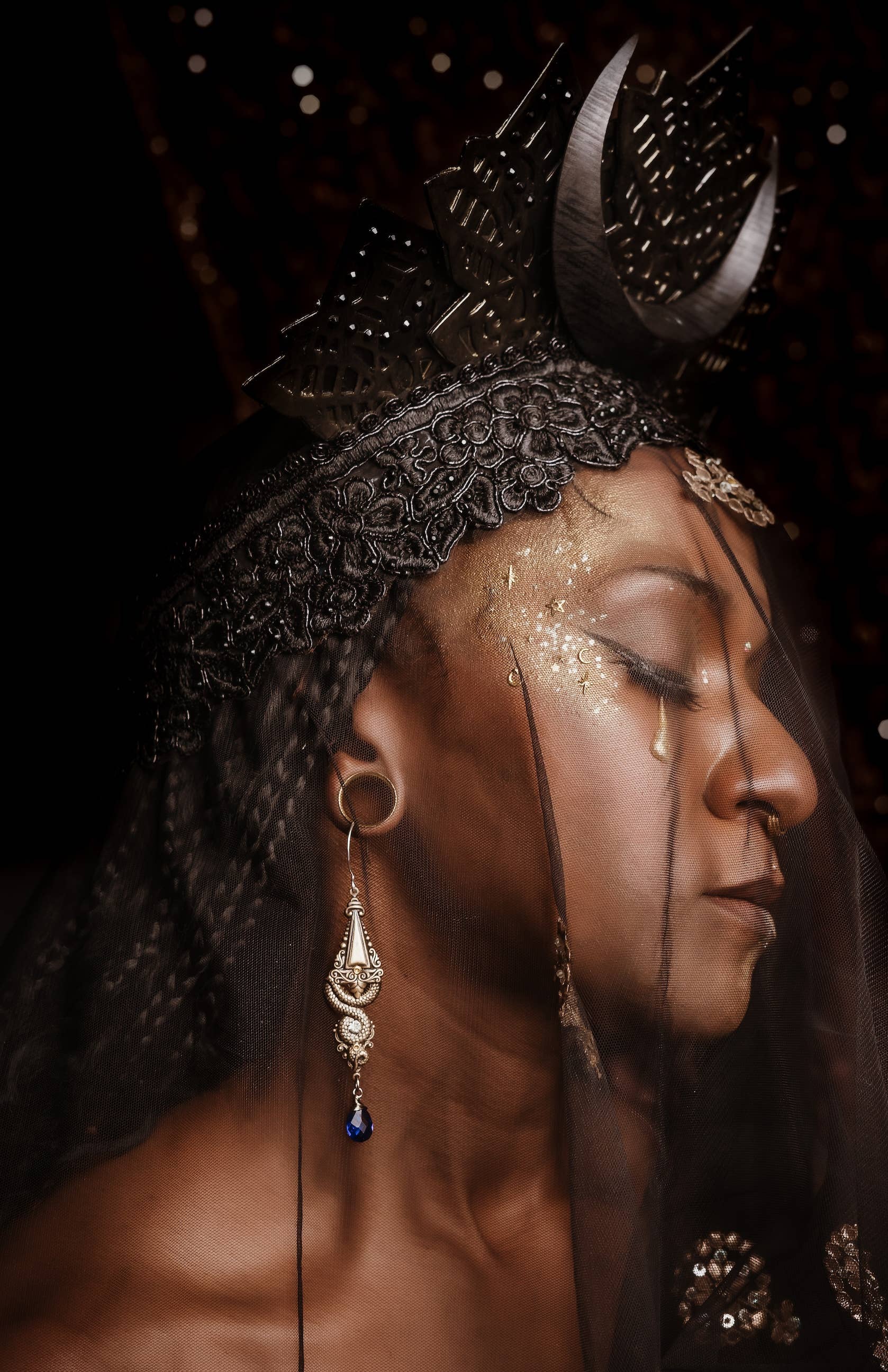 Down Coil: Tail Earrings: Black Onyx