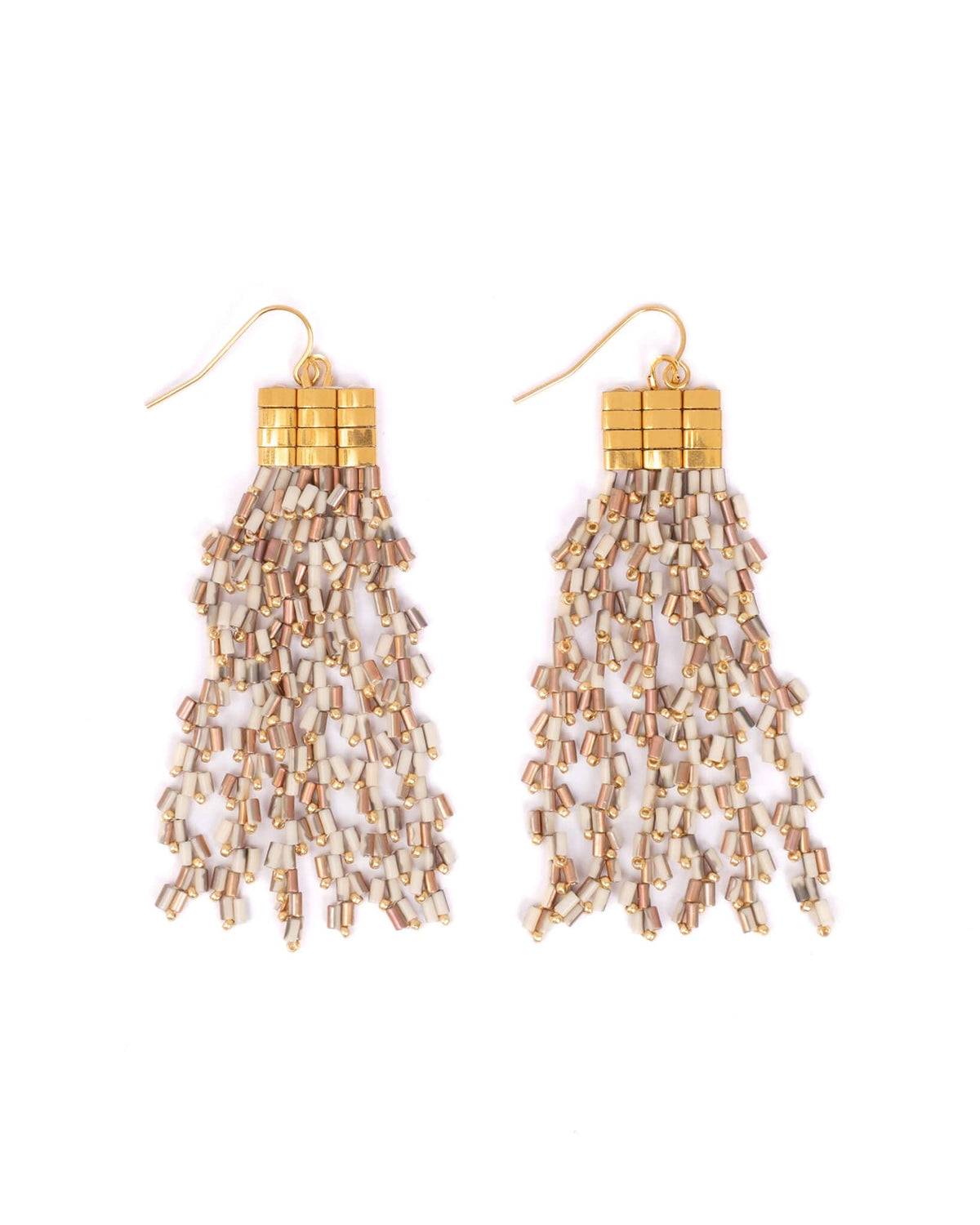 Cascade Fringe Beaded Handwoven Earrings (Gold)