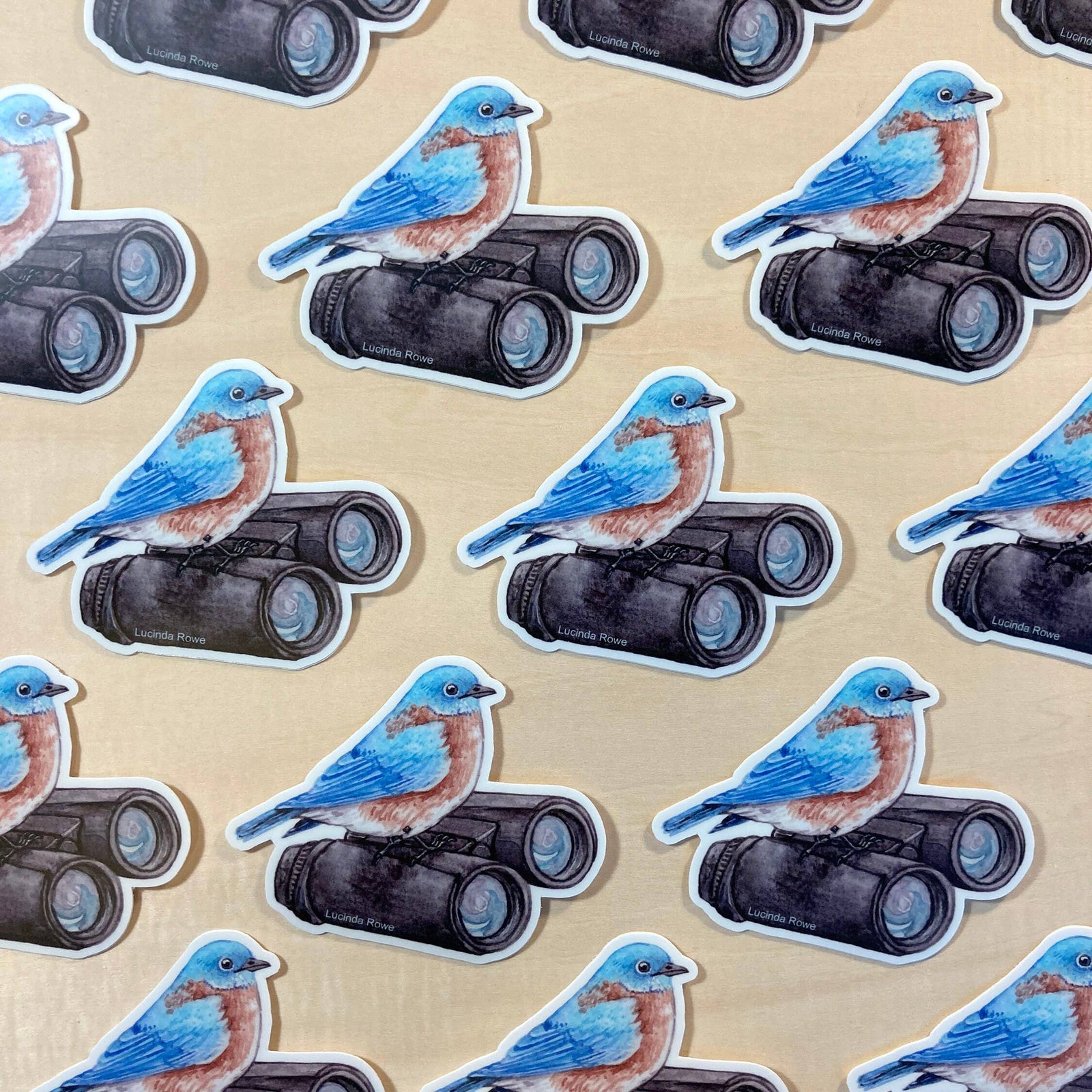 Eastern Bluebird On Binoculars - Vinyl Sticker