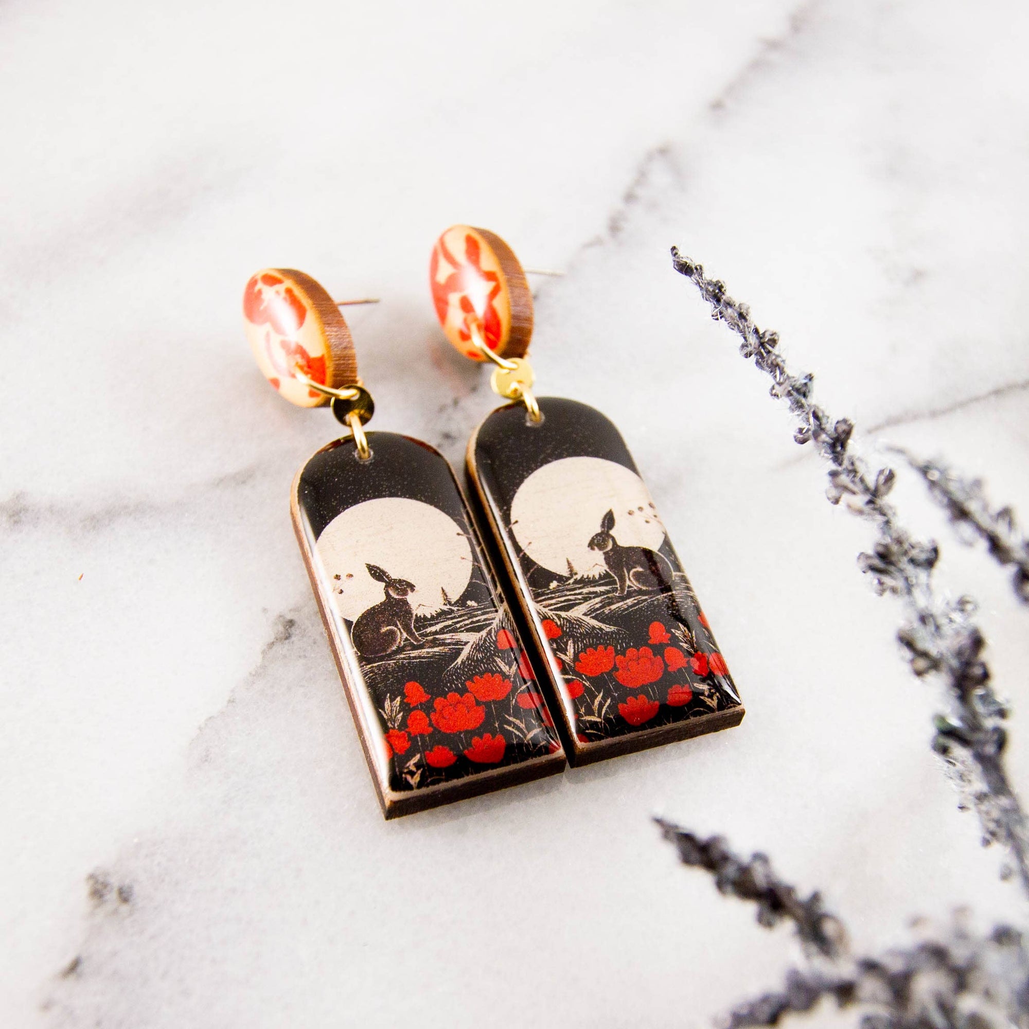 Red + Black Rabbit Earrings
