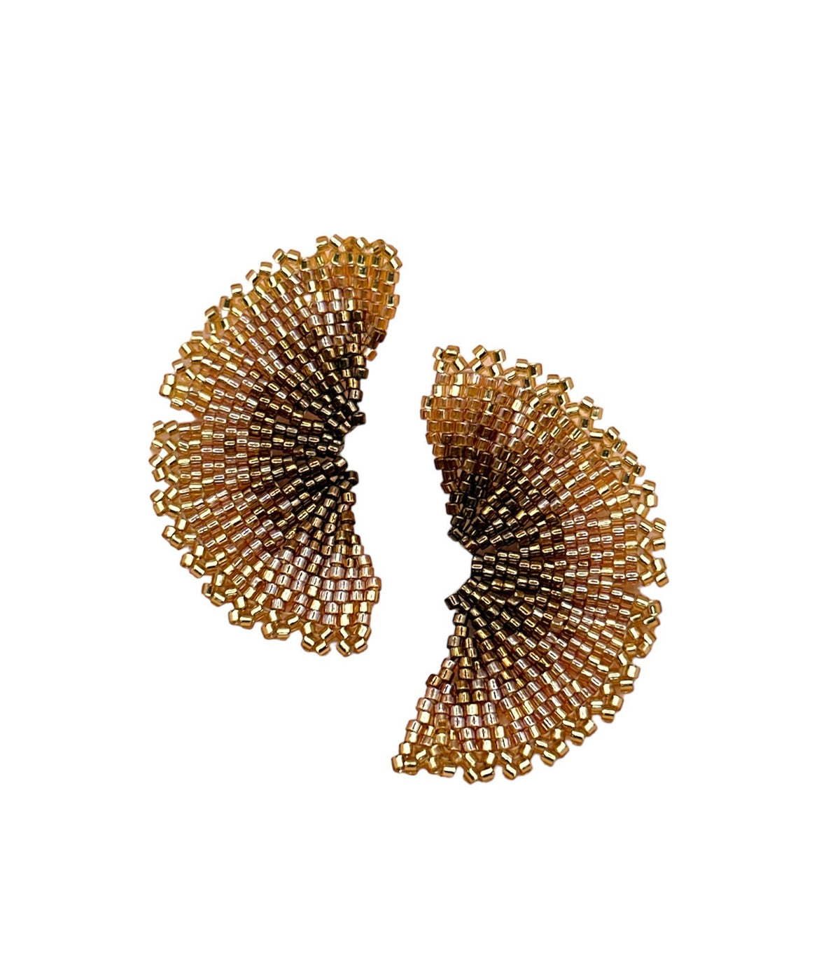 Bronze Ginkgo Leaf Beaded Handwoven Stud Earrings
