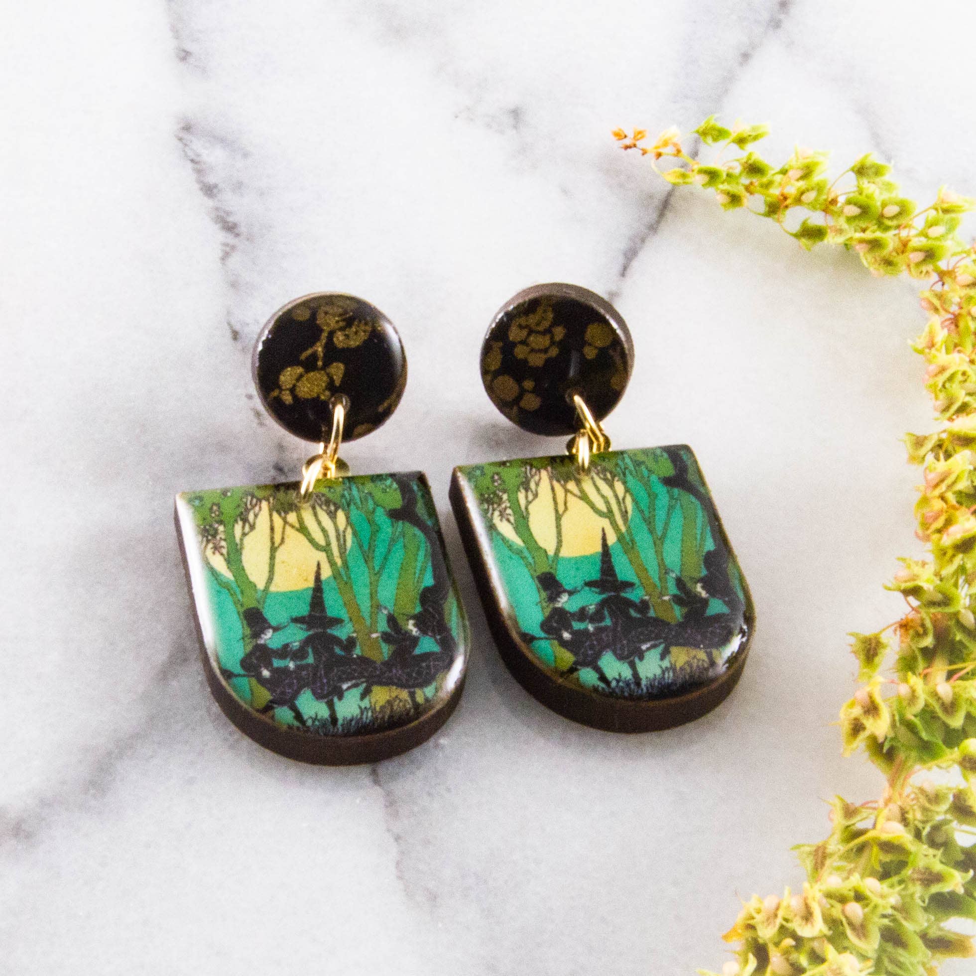 Green Witches Dance Earrings
