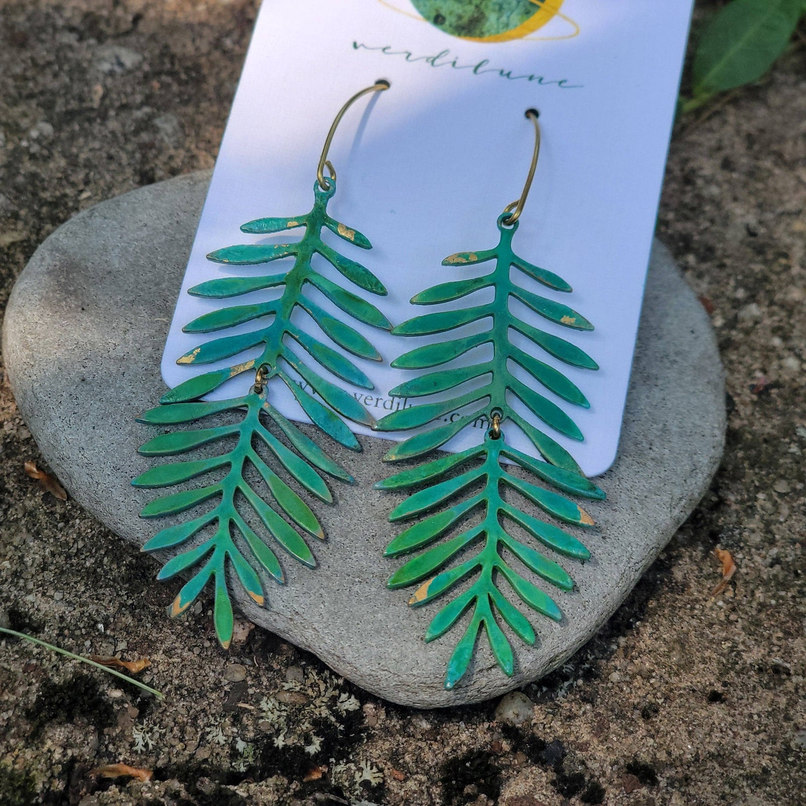 Fern Sultry Summer Dangle Earrings with Verdigris Patina