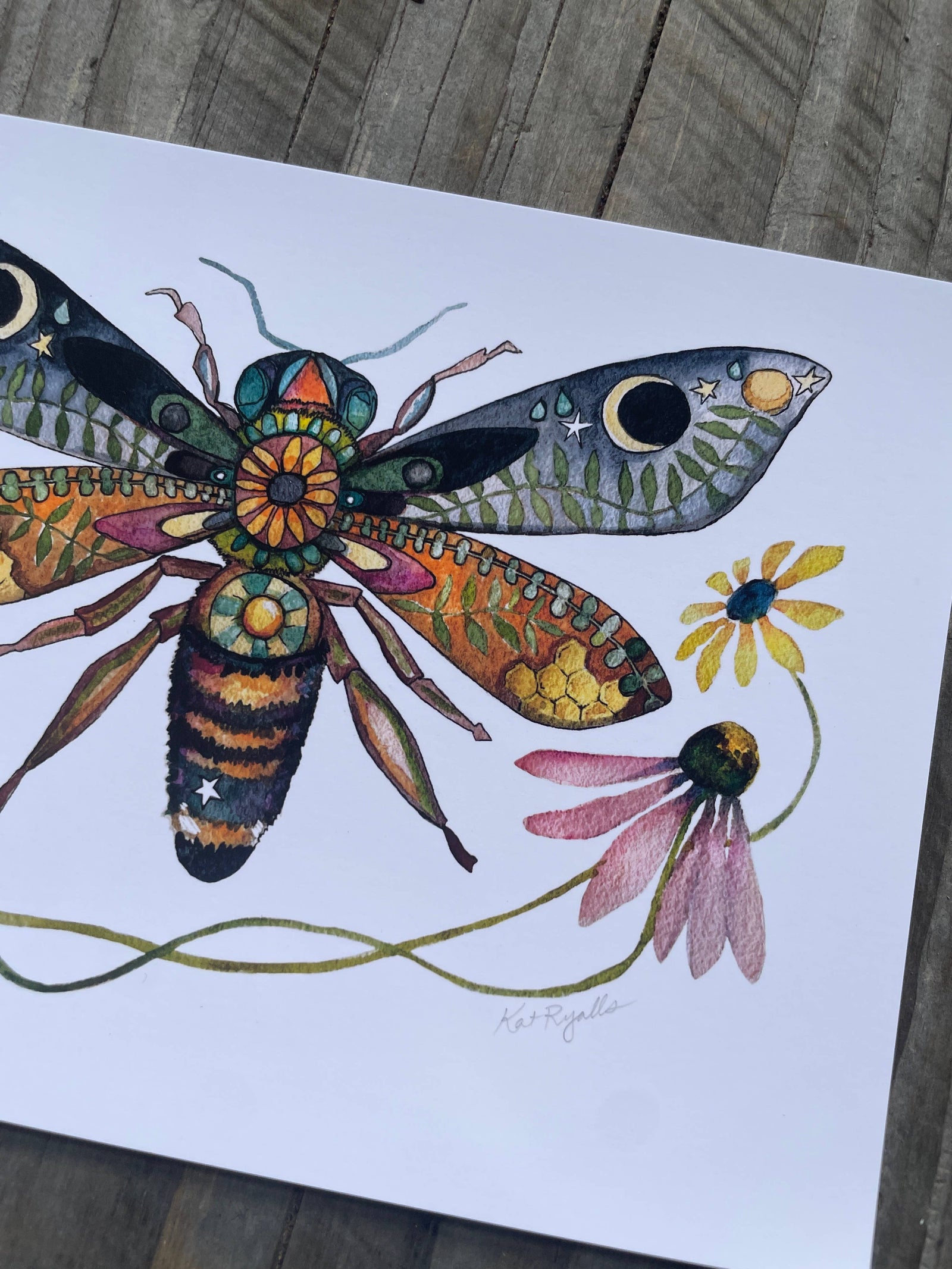 Honey Bee and Blooms Art Print (11" x 14")