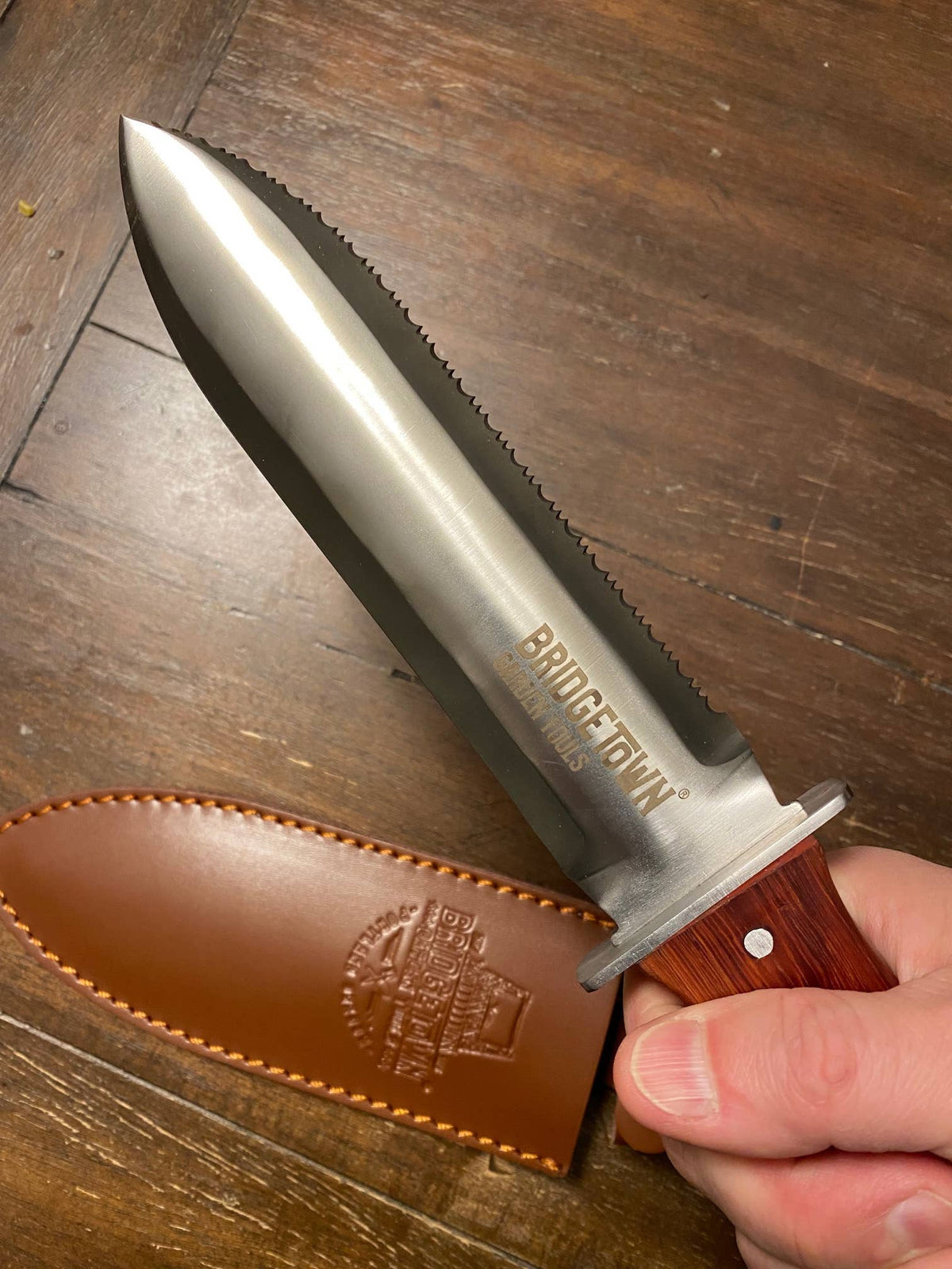 Rosewood Handle Stainless Hori Hori with Leather Sheath