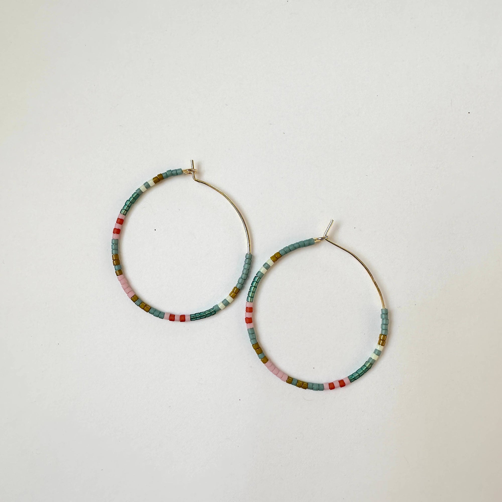 Blue, Pink, Red &amp; Green Beaded Hoop Earrings -