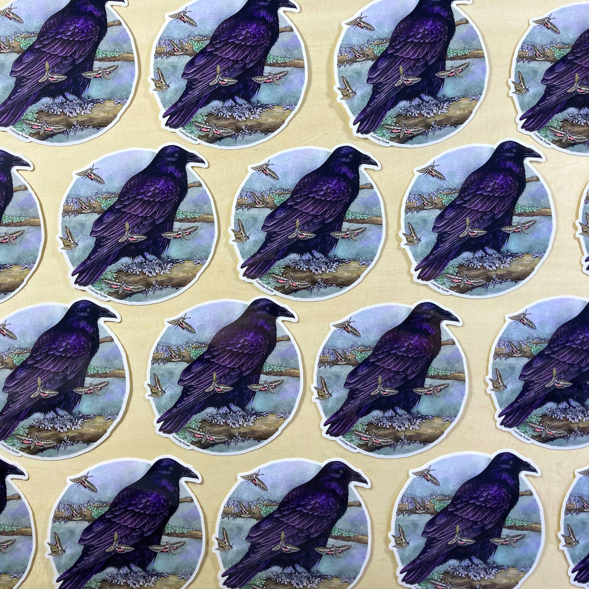 Common Raven with Moths - Vinyl Sticker