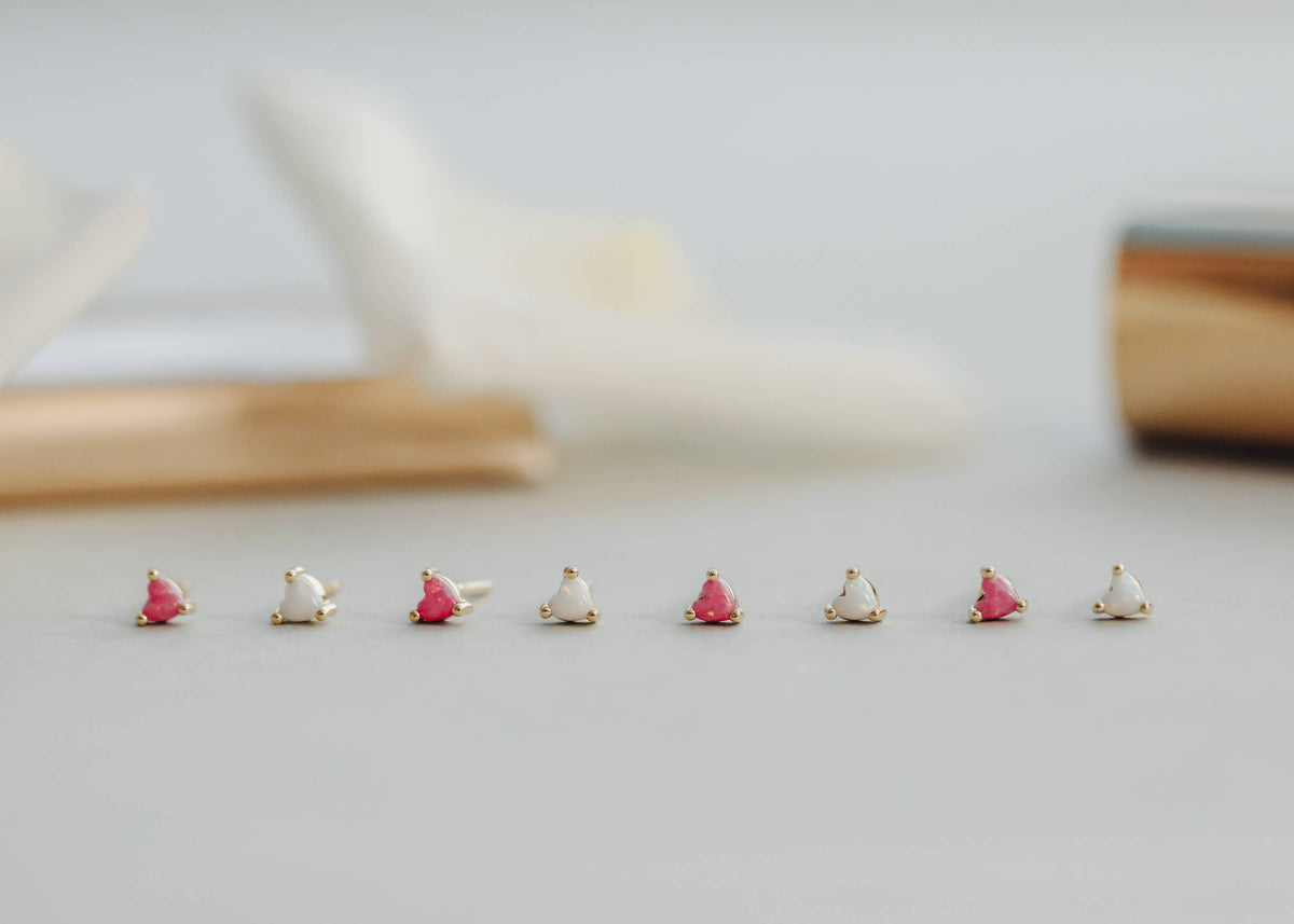 Tiny Pink Opal Heart Earring