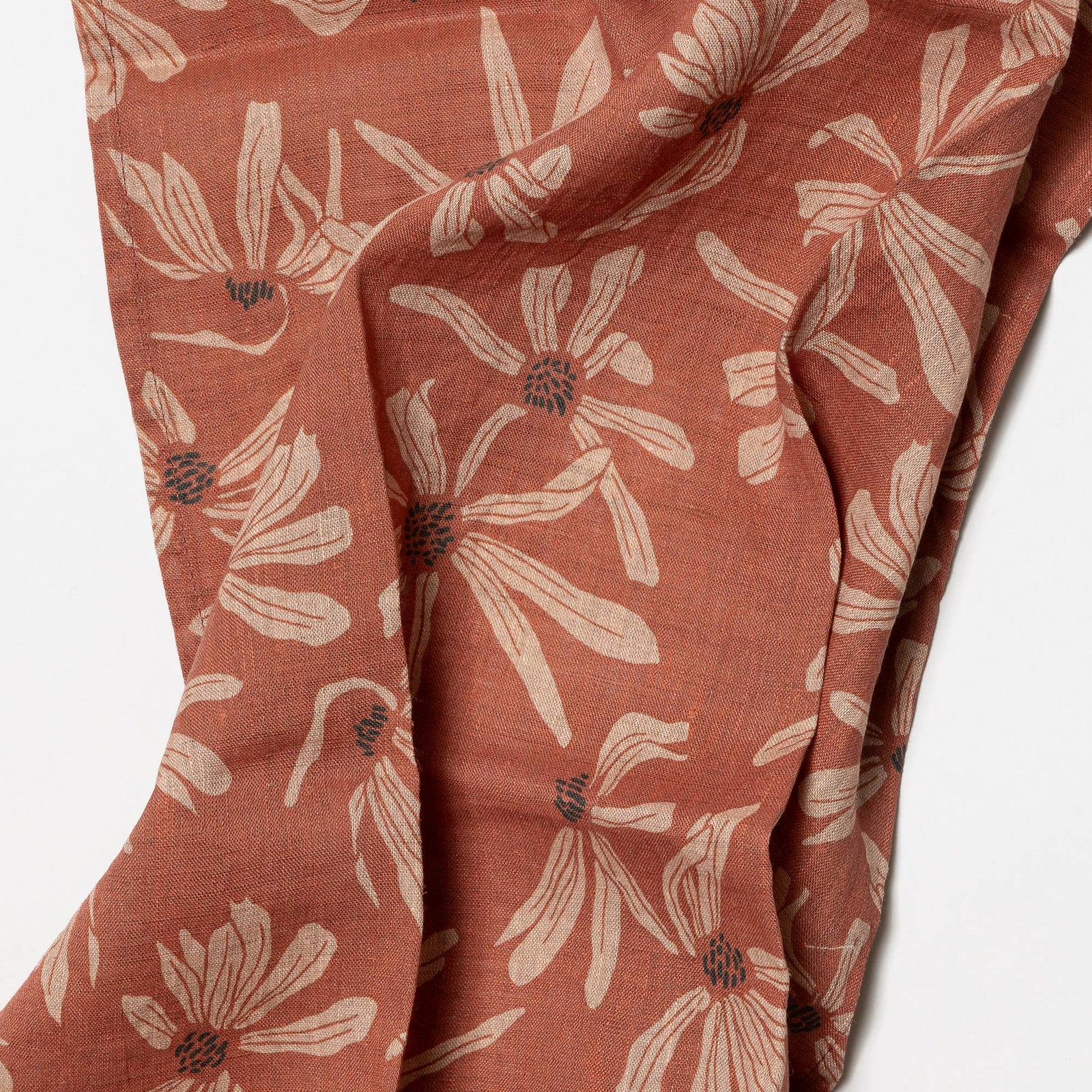 Rust Daisy Linen Tea Towel