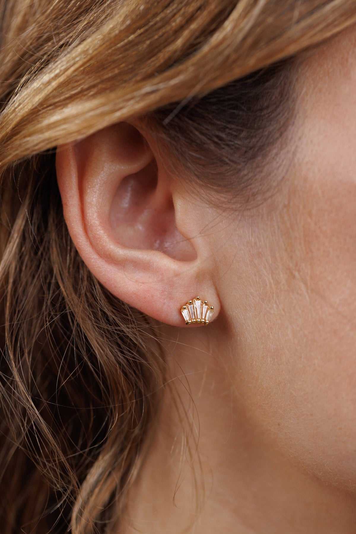 Champagne Baguette Crown Earrings - 18k Gold Plated