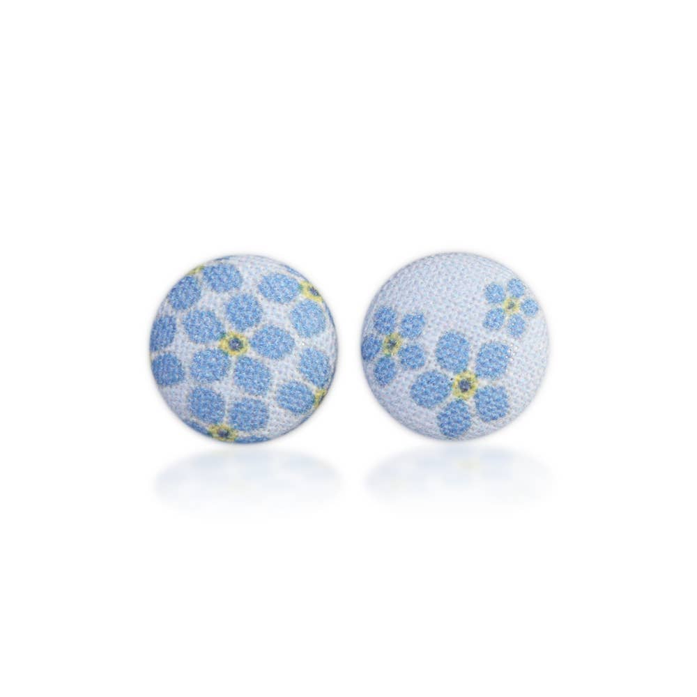Forget Me Not Fabric Button Earrings: 0.5 inch wide