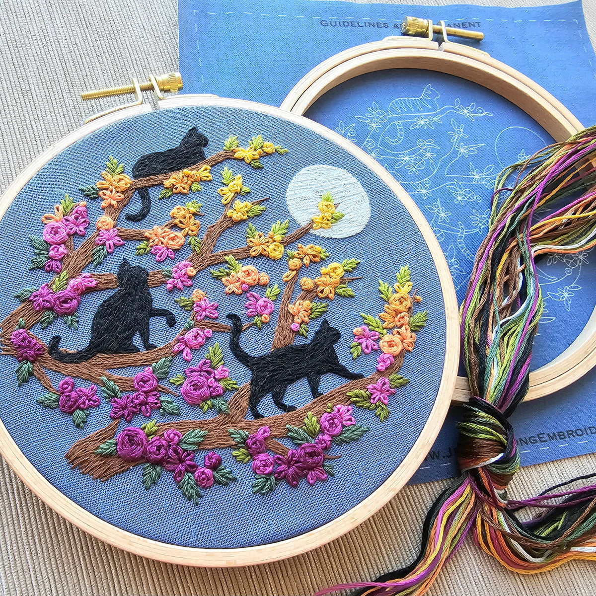 Cats &amp; Full Moon Embroidery Kit: Black Cats