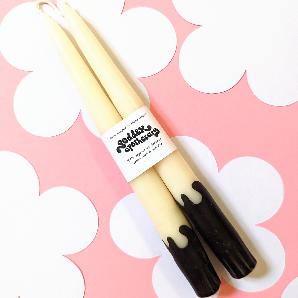 Wavey Organic Beeswax 9&quot; Taper Candles: Black and white