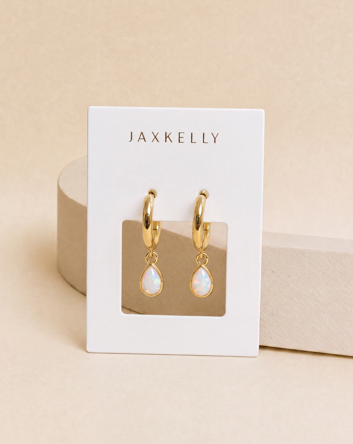 White Opal Teardrop Charm Hoop