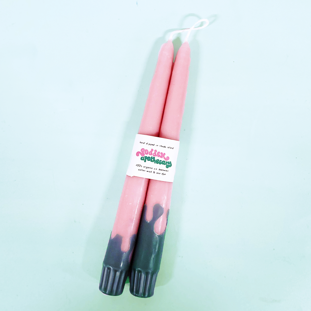 Wavey Organic Beeswax 9&quot; Taper Candles: Black and white