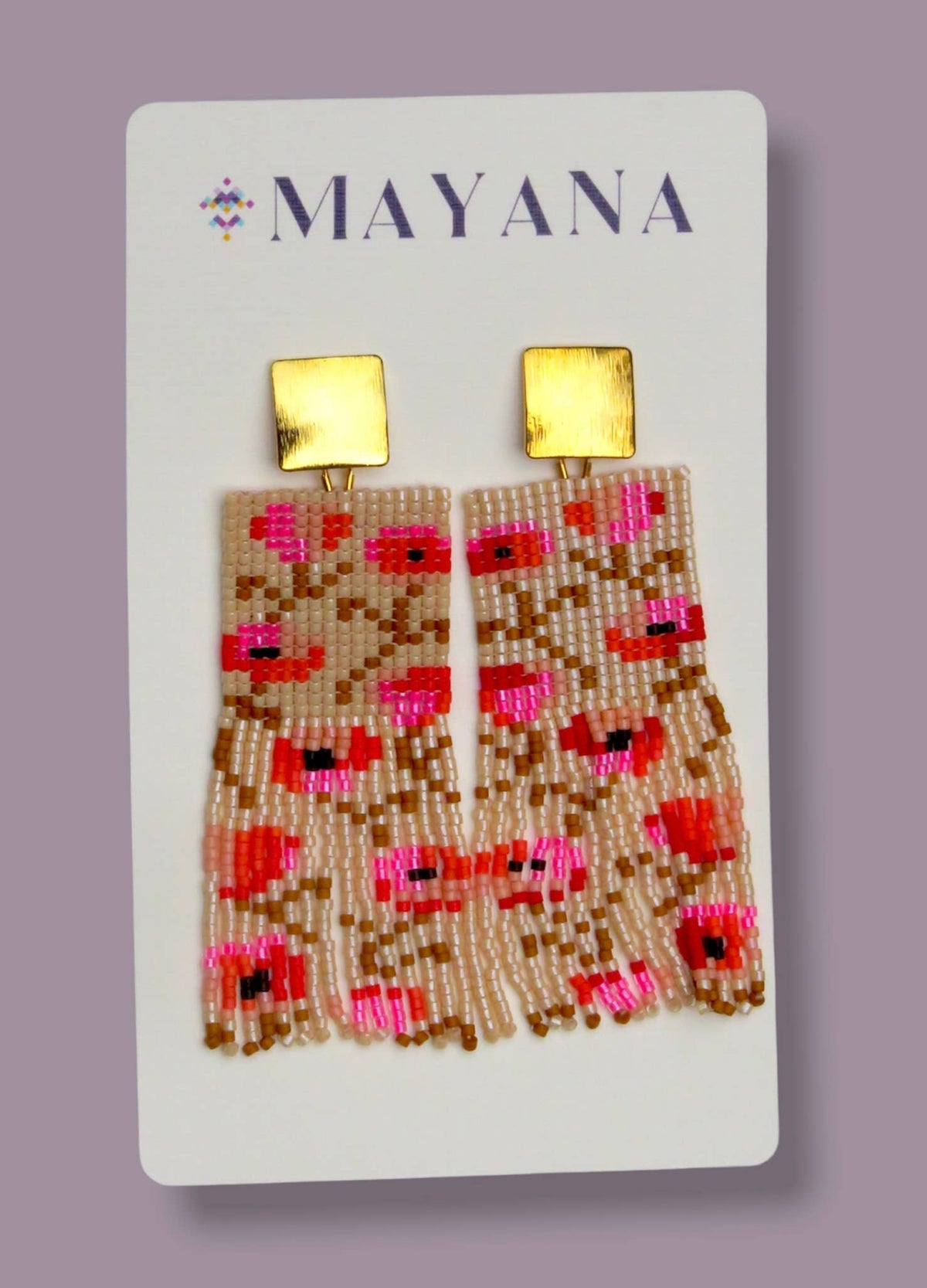 Beaded Handwoven Wildflower Fringe Earrings (White)
