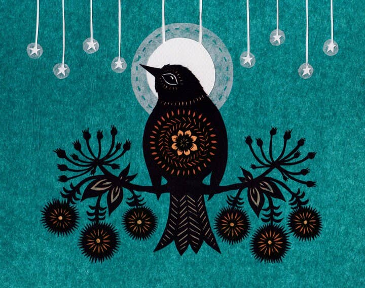 Night Bird - 8 x 10 inch Cut Paper Art Print