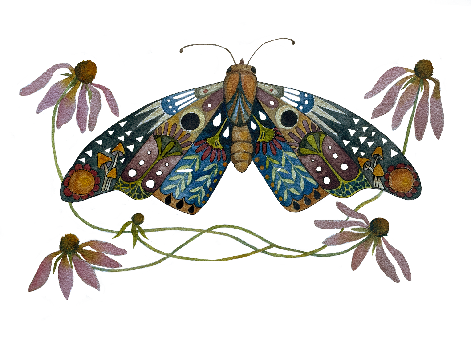 Wings and Blooms Moth Art Print
