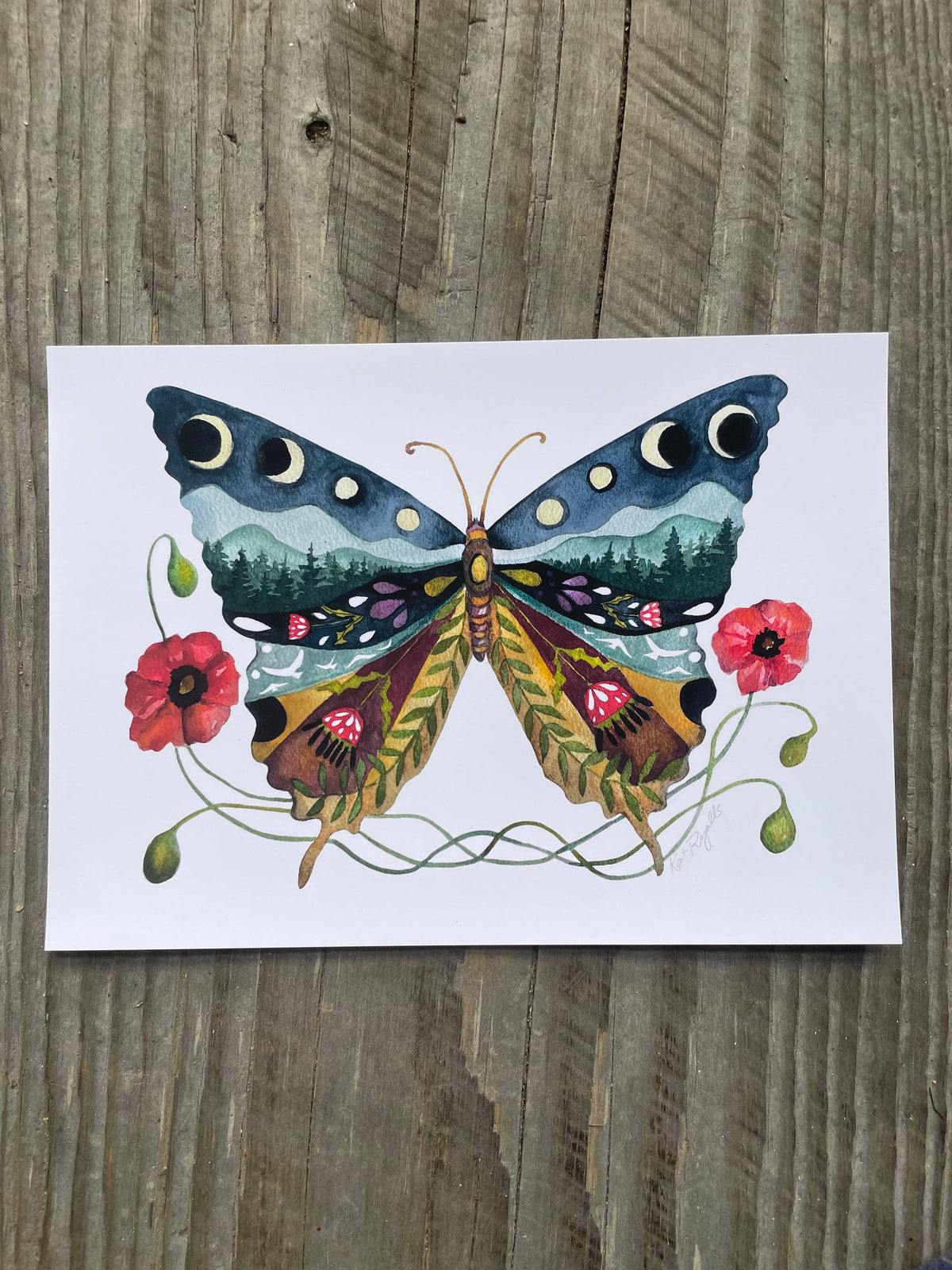 Swallowtail and Poppies Butterfly Art Print (11&quot; x 14&quot;)