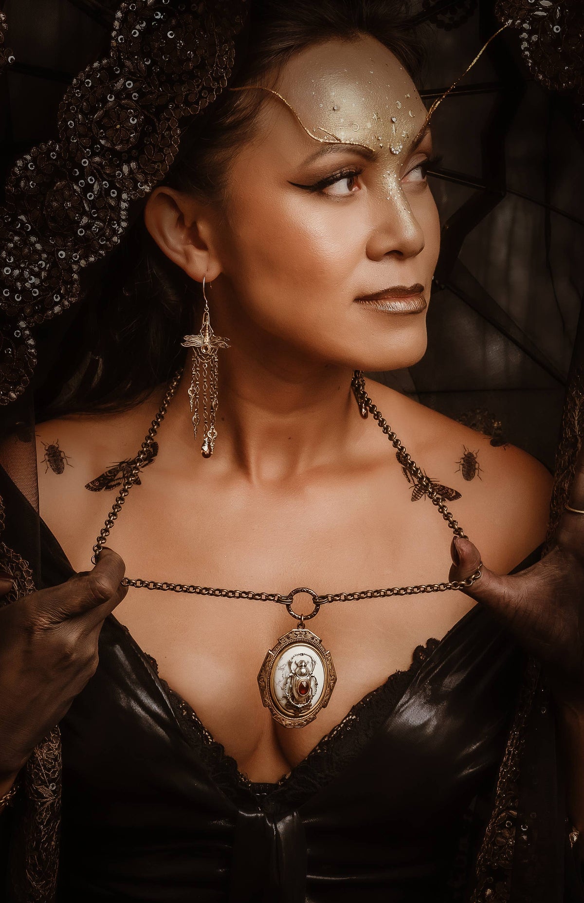 Dragonfly Drape Chandelier Earrings: Moonstone