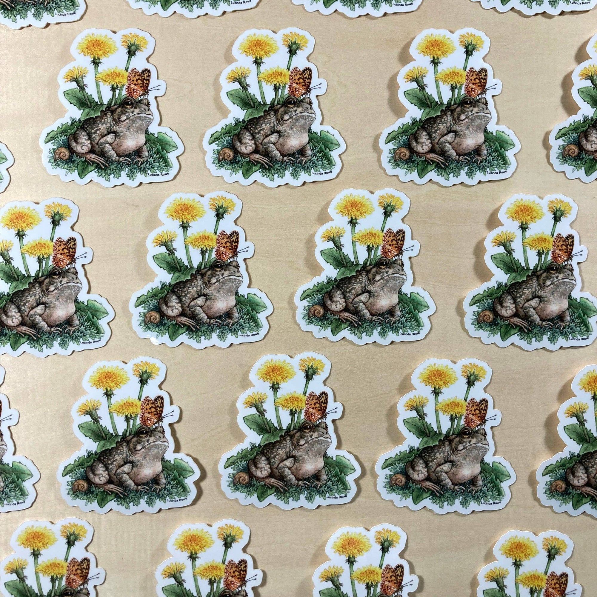 Fowler's Toad With Dandelions And Butterfly - Vinyl Sticker