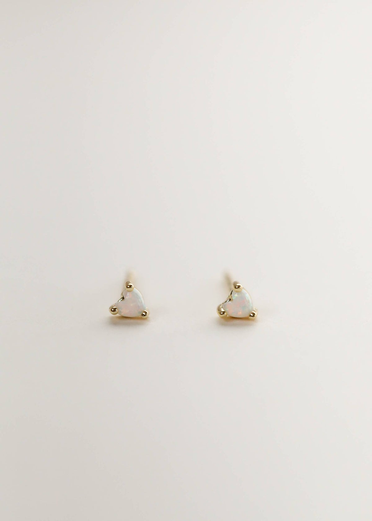 Tiny White Opal Heart Earrings