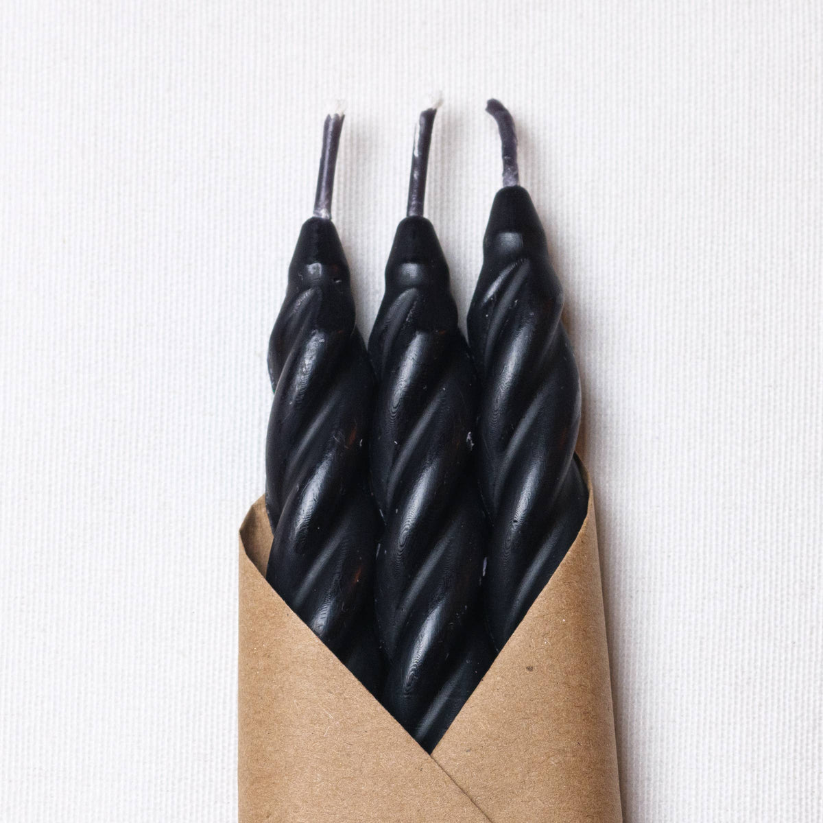 Black Beeswax Spiral Taper Candles - Set of 3