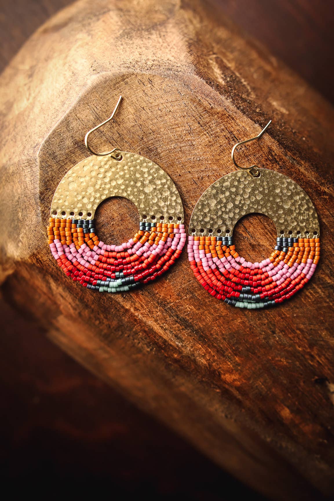 Lilac Organic Circular Fringe Beaded Handwoven Earrings