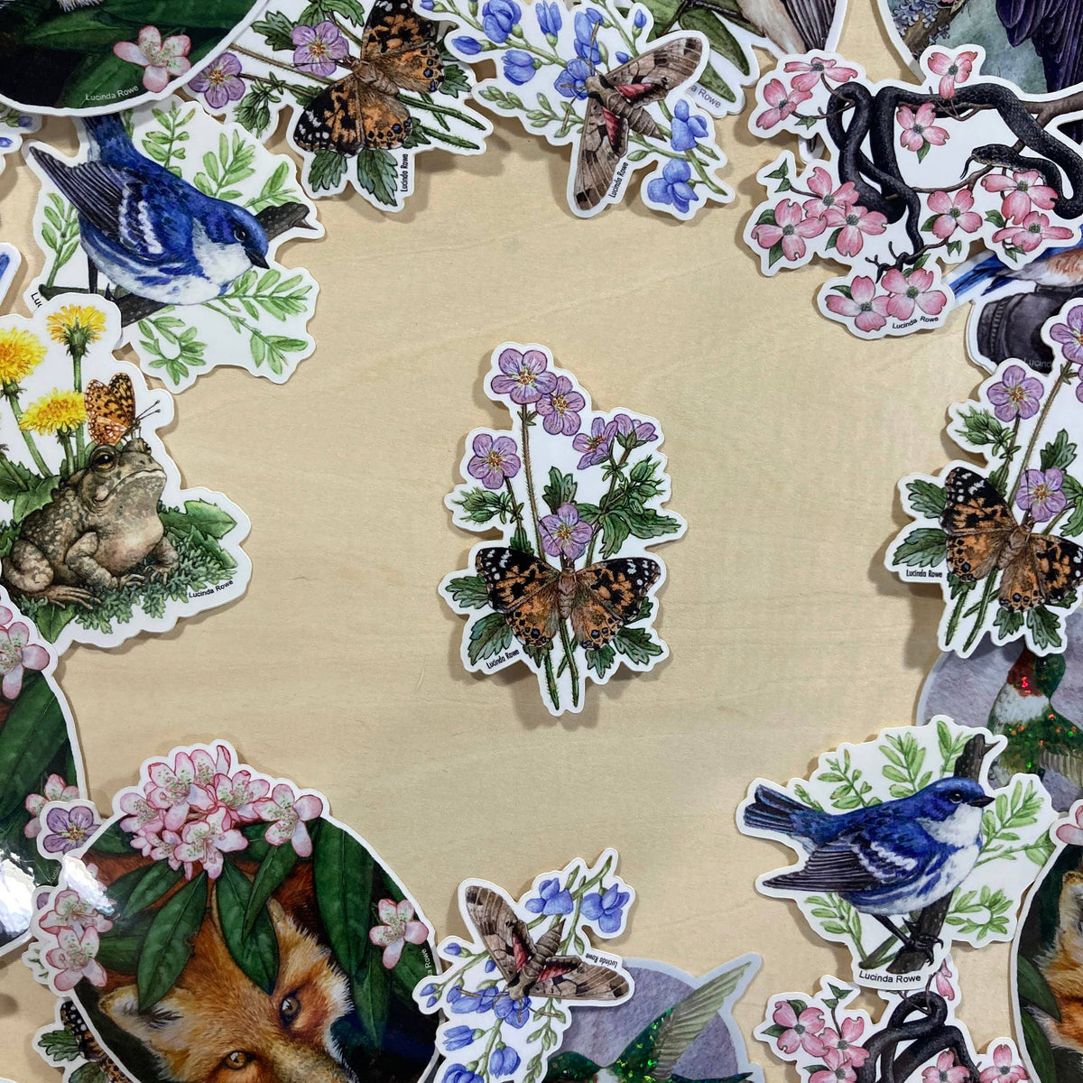 Painted Lady Butterfly On Wild Geranium - Vinyl Sticker