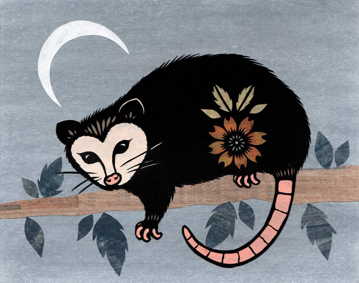 Goodnight Possum - 8 x 10 inch Cut Paper Art Print