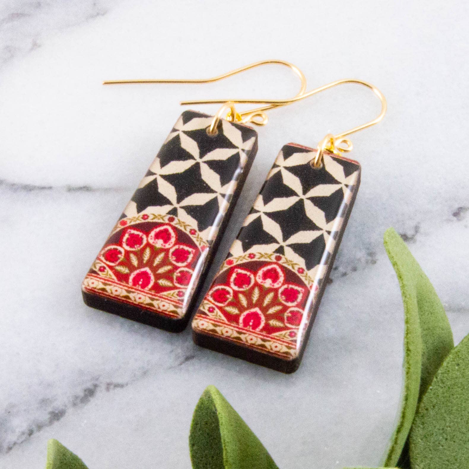 Black + White Mosaic Tapered Rectangle Earrings
