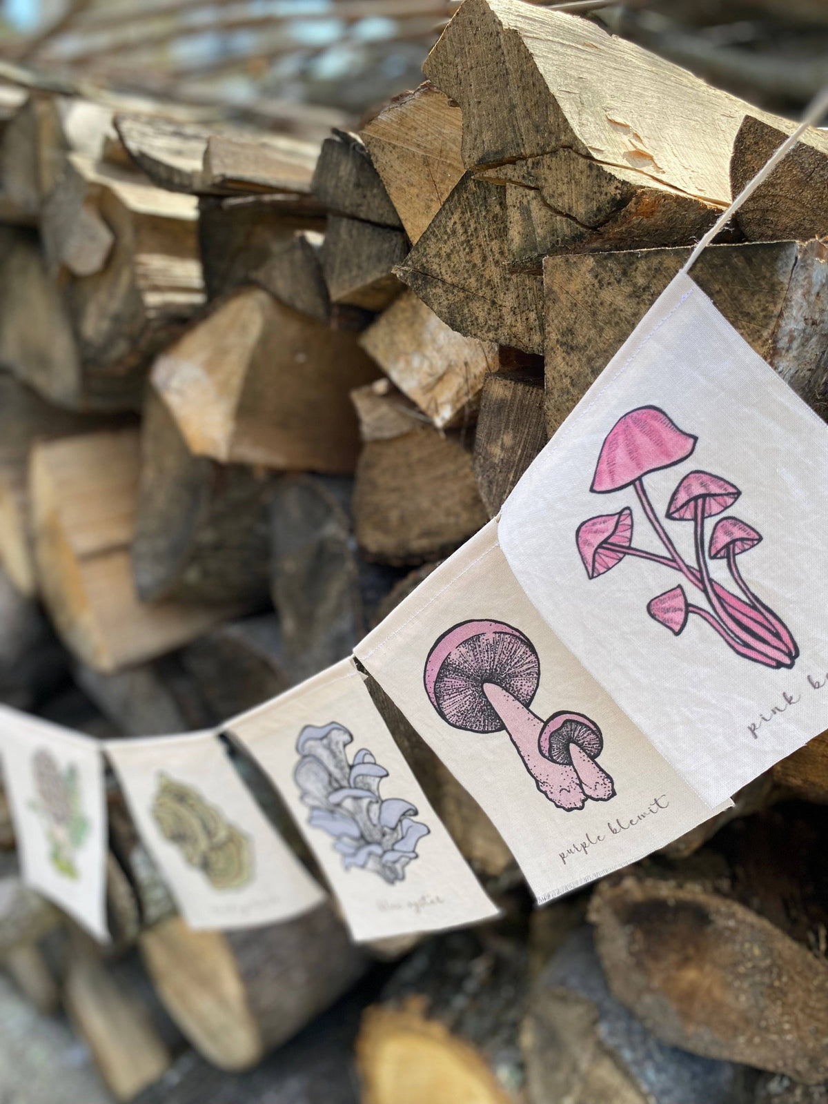 Rainbow Mushrooms Prayer Flag (White)