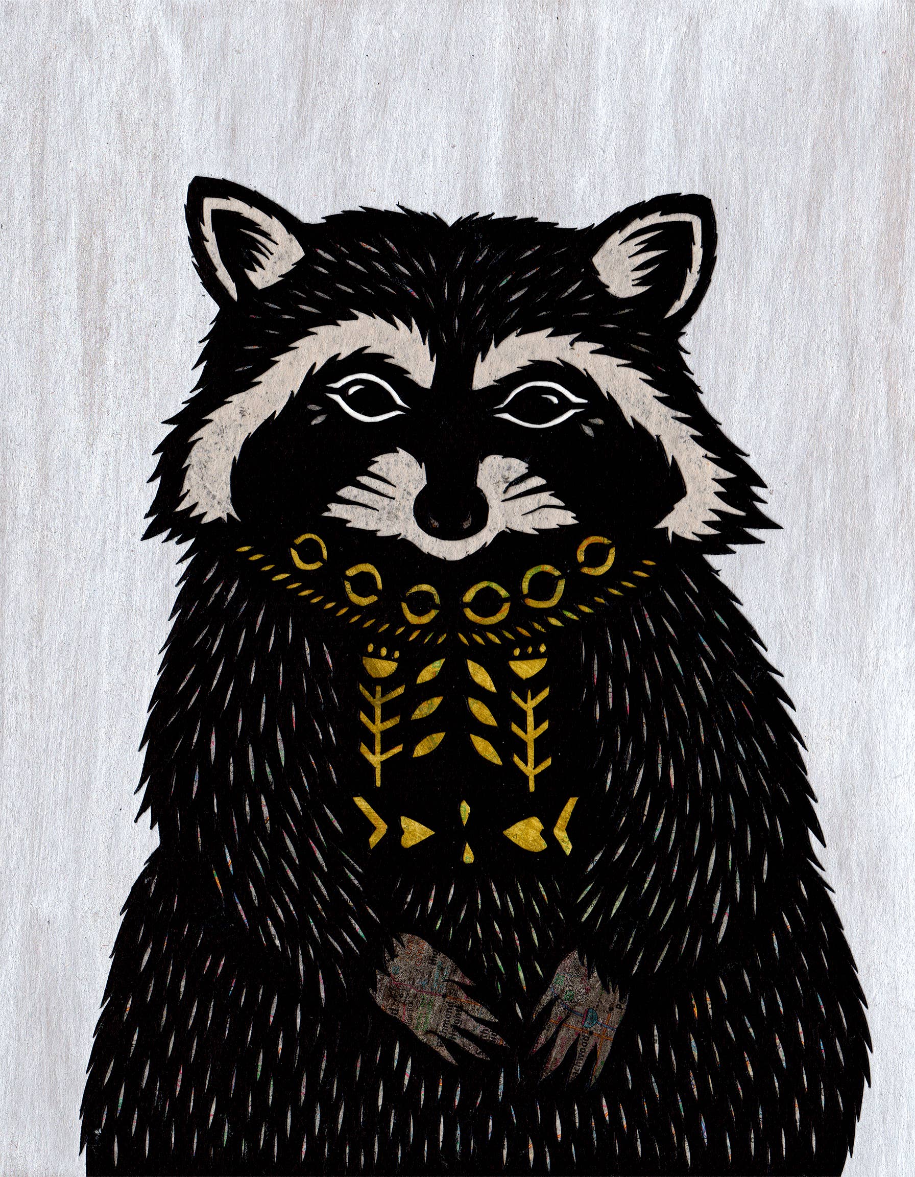 Woodland Folk Raccoon - 8 x 10 inch Cut Paper Art Print