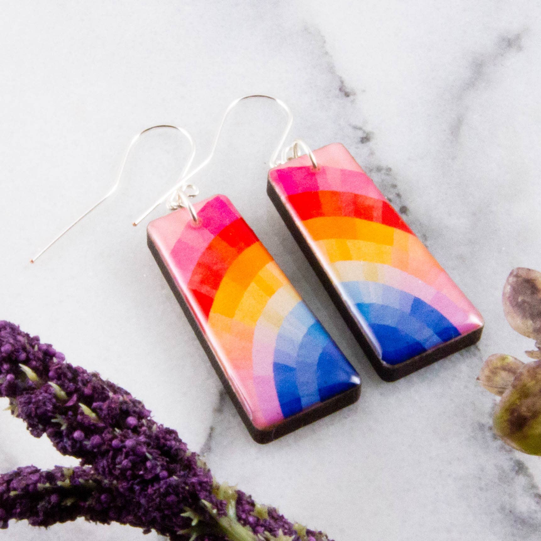Pastel Rainbow Tapered Rectangle Earrings